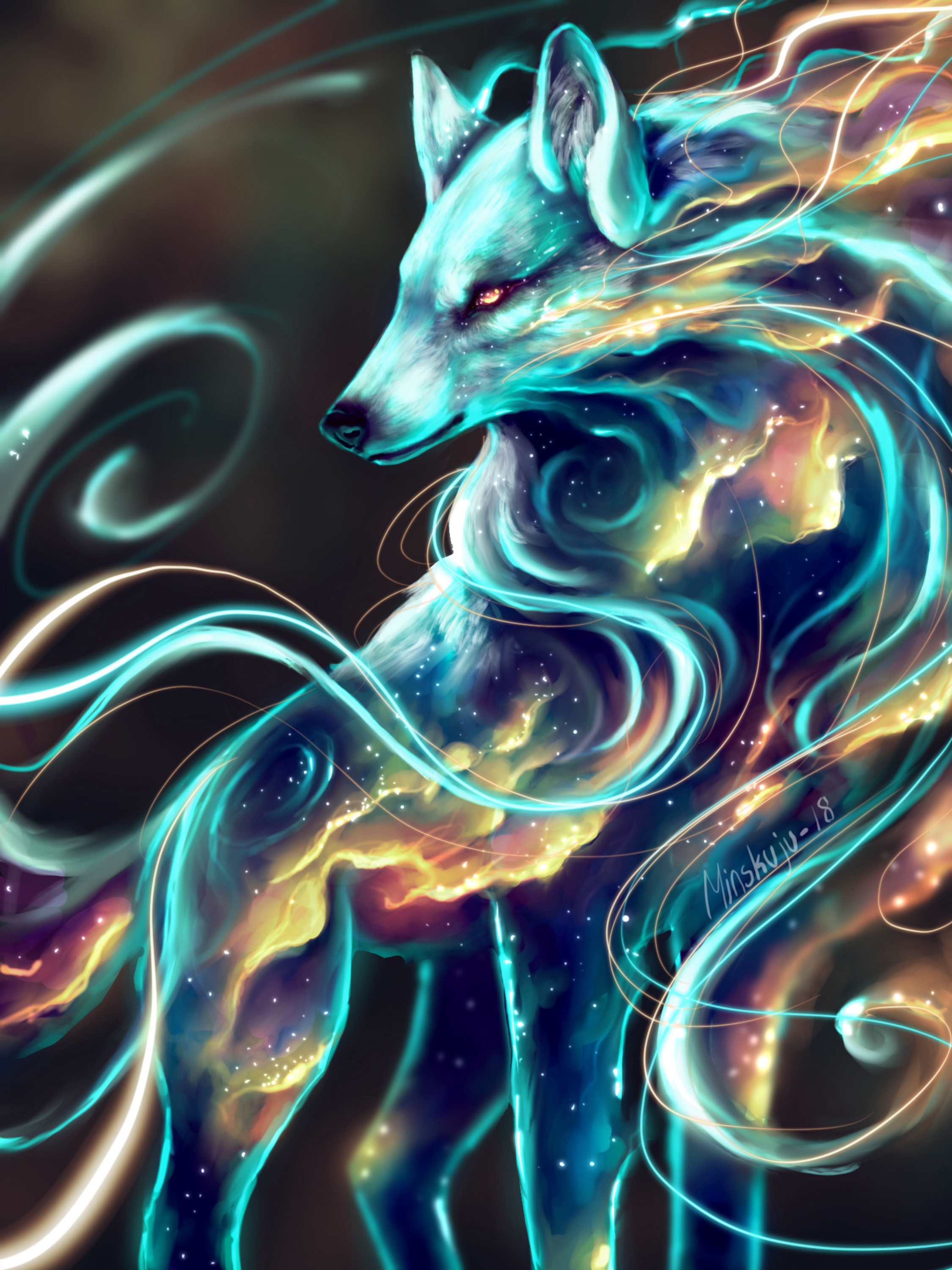 wolf, being, art, fantastic, space, creature, cosmic wallpaper for mobile