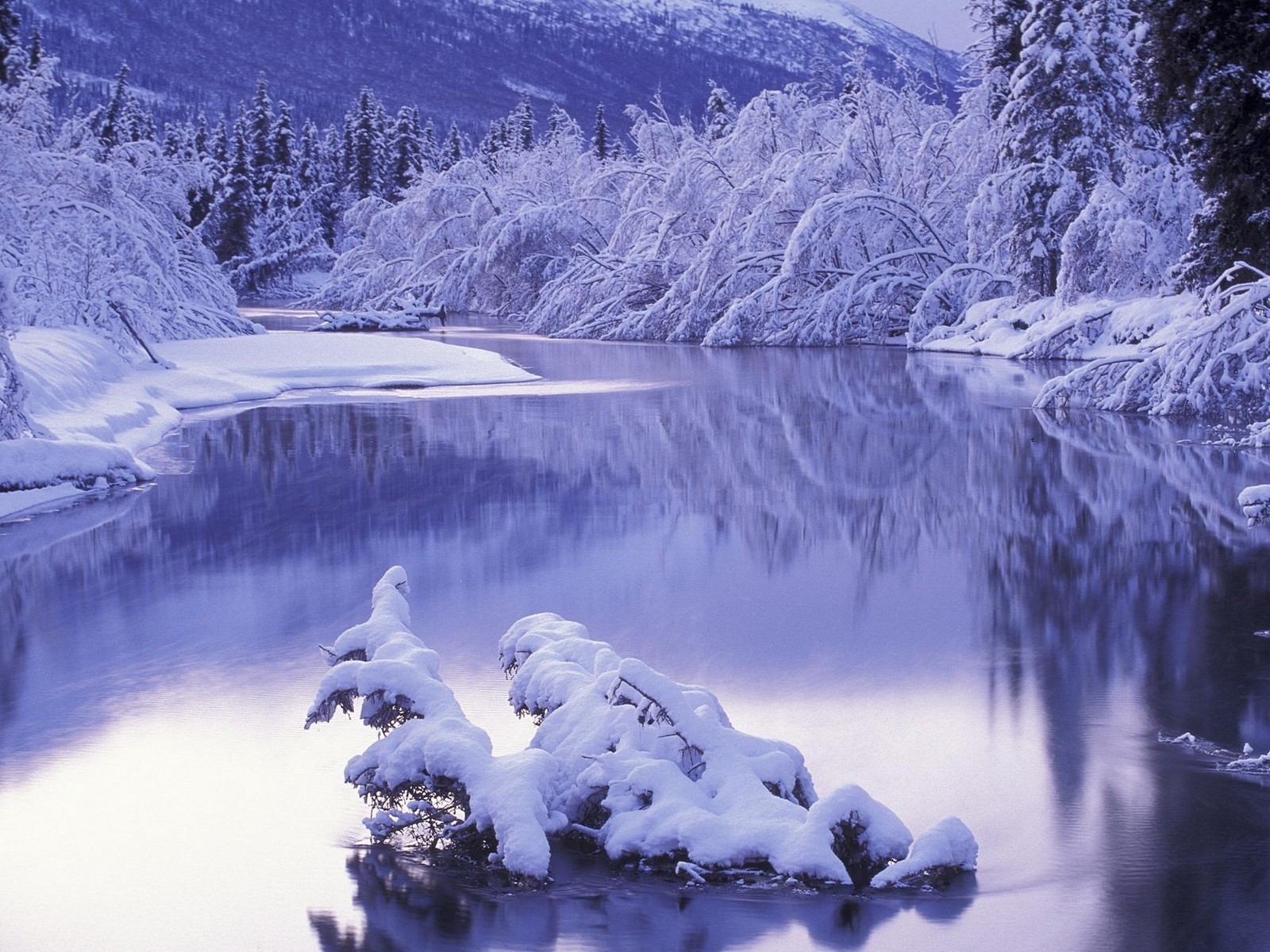 snow, landscape, winter, rivers, blue