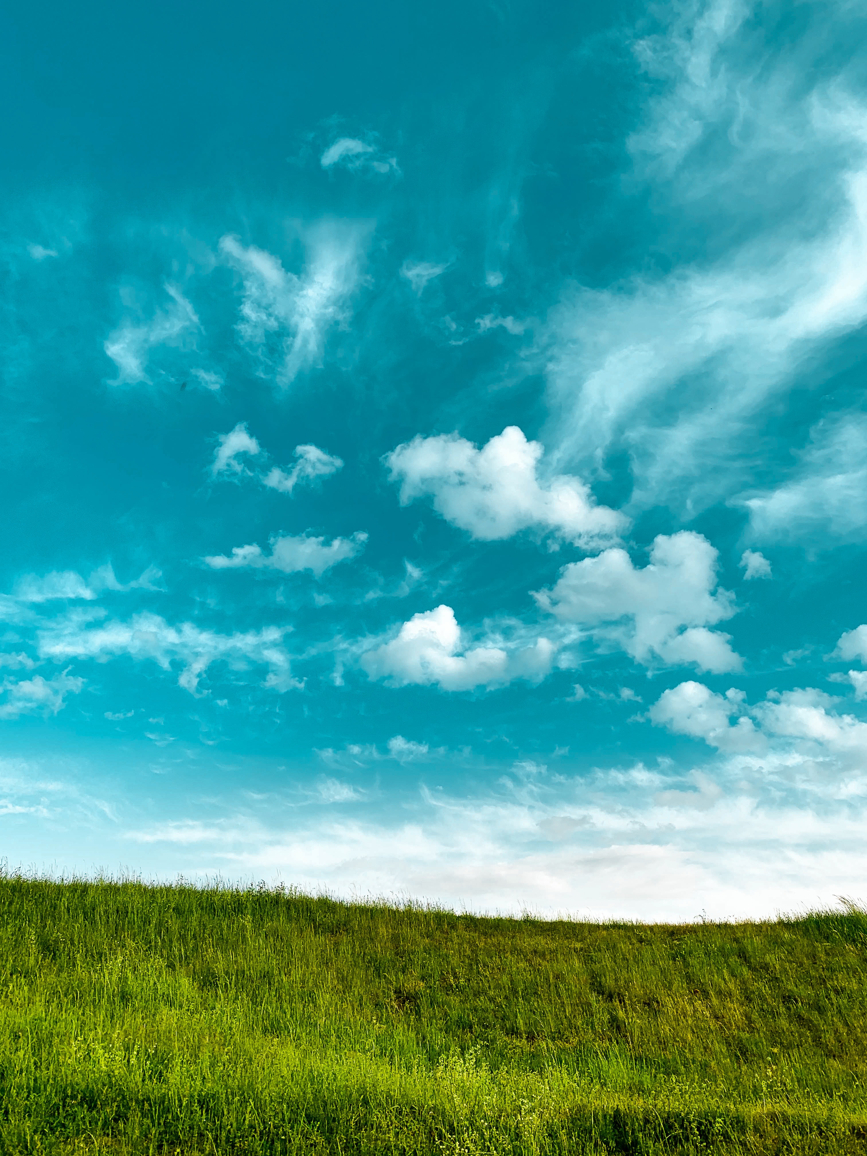 clouds, minimalism, nature, grass, sky Full HD