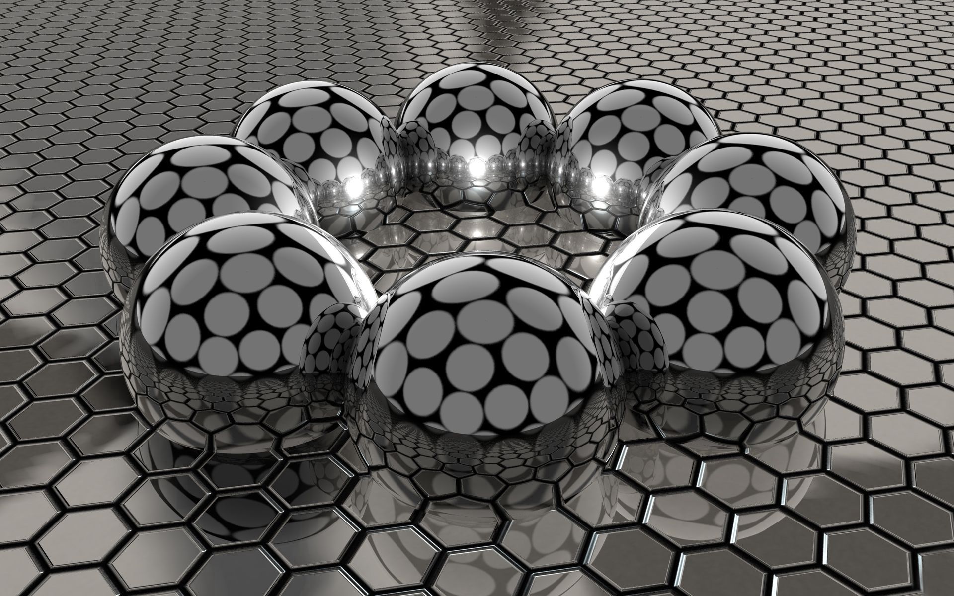 HD wallpaper balls, 3d, honeycomb, steel