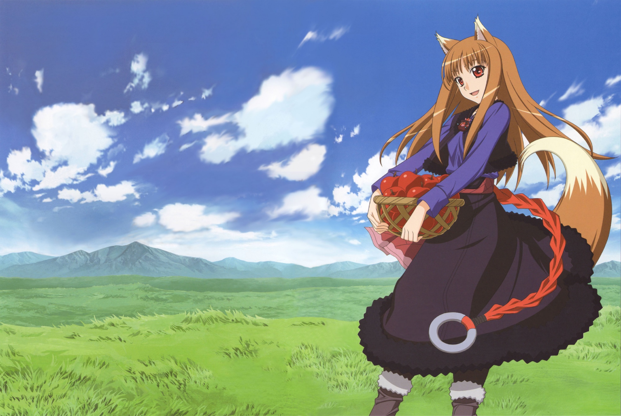 Cool HD Wallpaper food, spice and wolf, anime, skirt