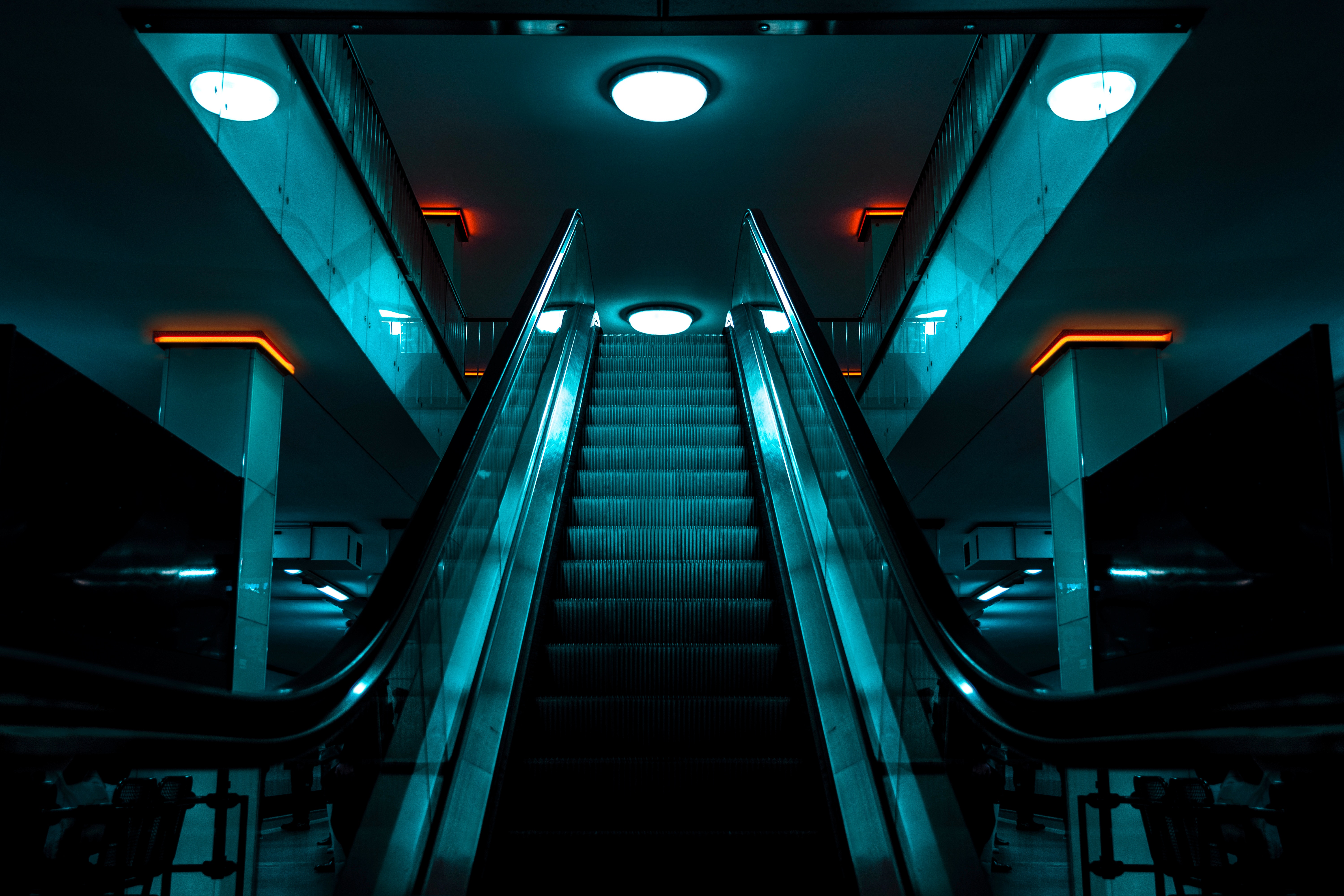 escalator, design, dark, ladder Illumination HD Android Wallpapers