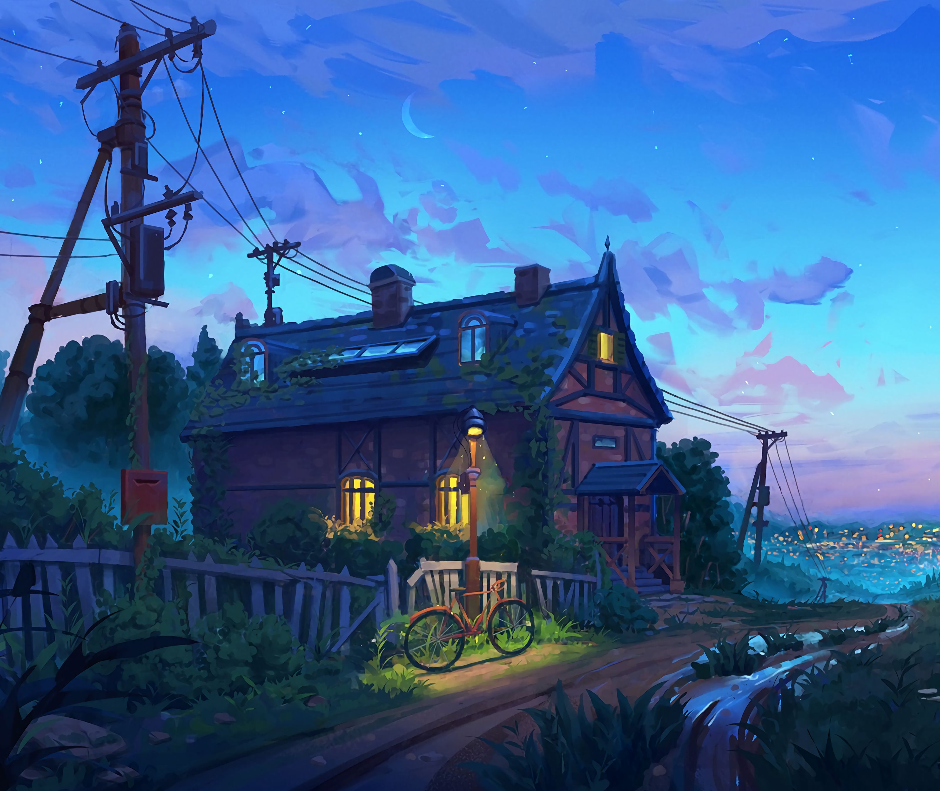 lodge, small house, evening, rivers Ultrawide Wallpapers