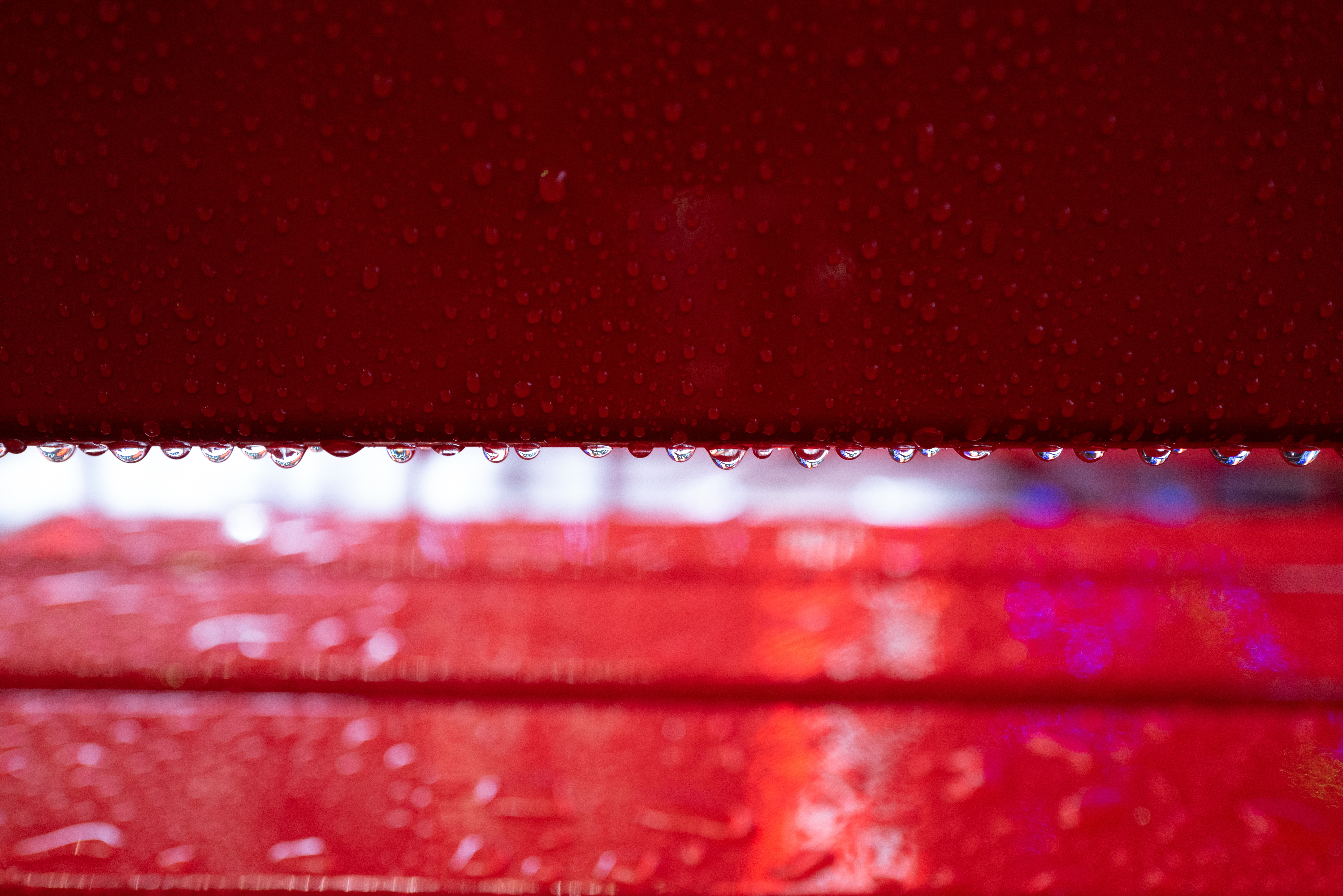 drops, red, macro, wet, surface 5K