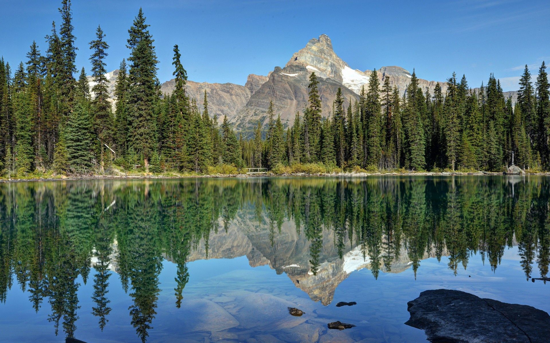 Laden Sie das Mountains, Natur, Bäume, Sky, Sommer, Reflexion-Bild kostenlos auf Ihren PC-Desktop herunter