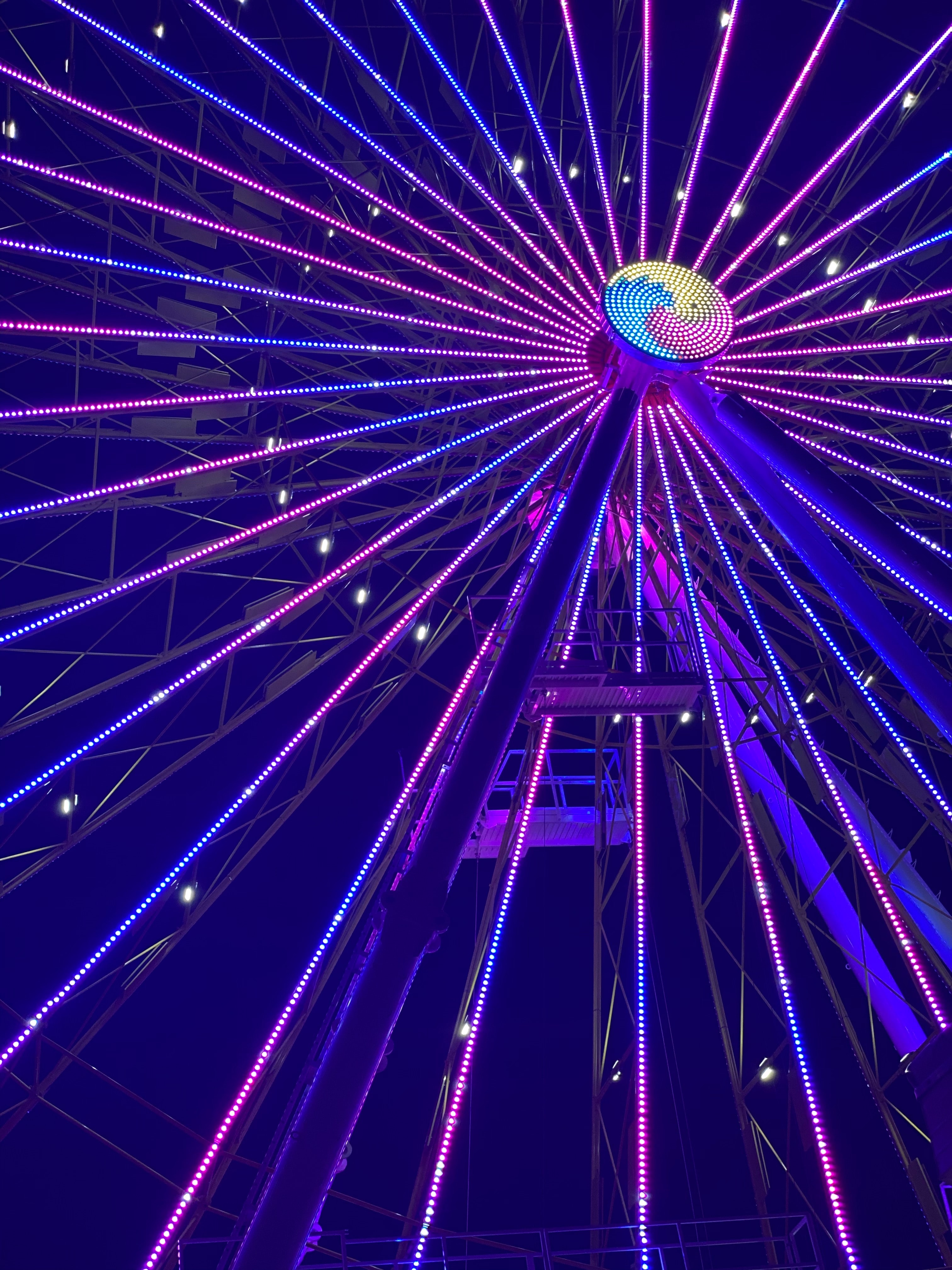 neon, miscellanea, miscellaneous, glow, ferris wheel, attraction 32K