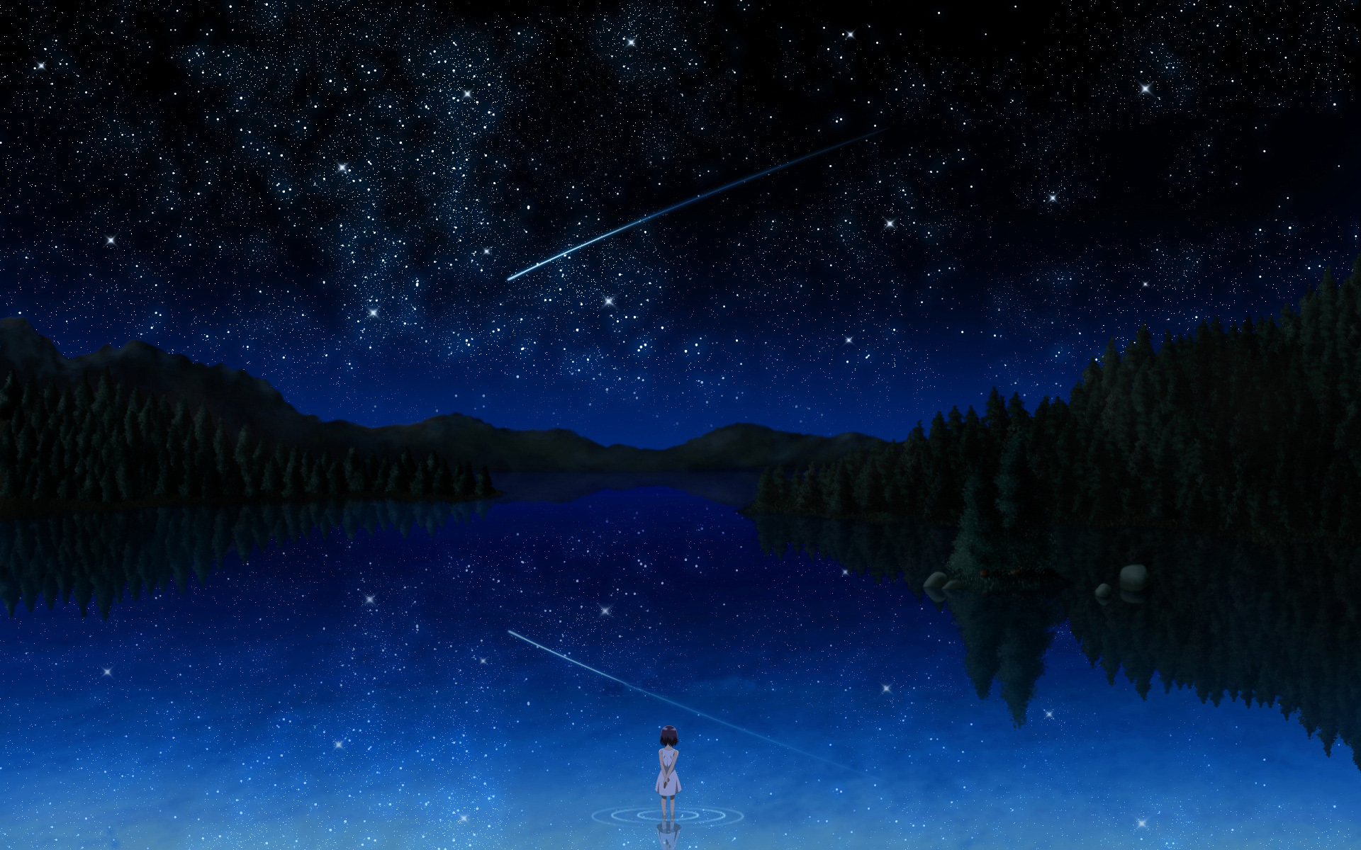 anime, girls, night, blue Phone Background