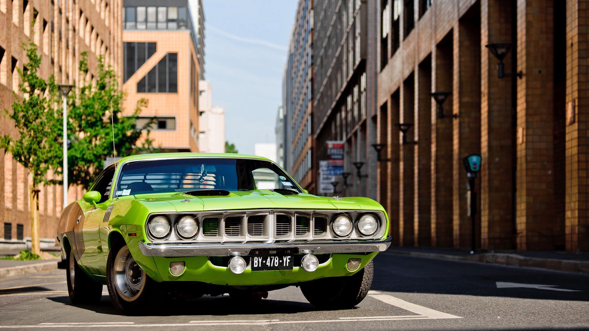 front bumper, cars, green, plymouth, 1971, barracuda lock screen backgrounds