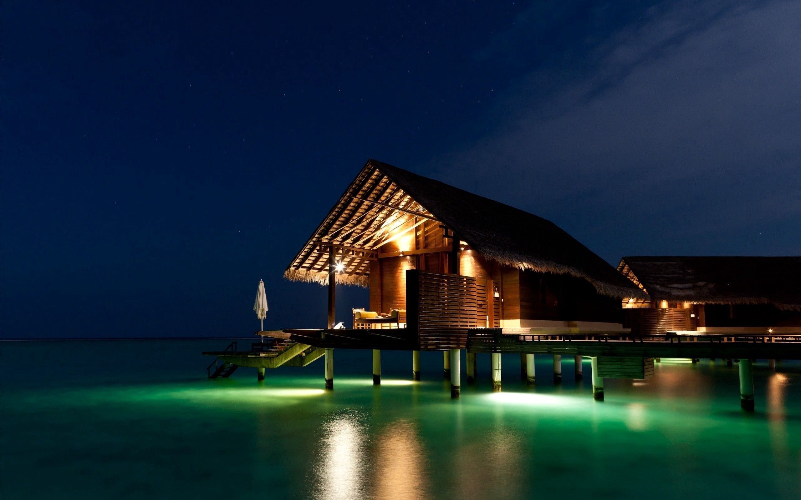android night, tropics, bungalow, nature, maldives