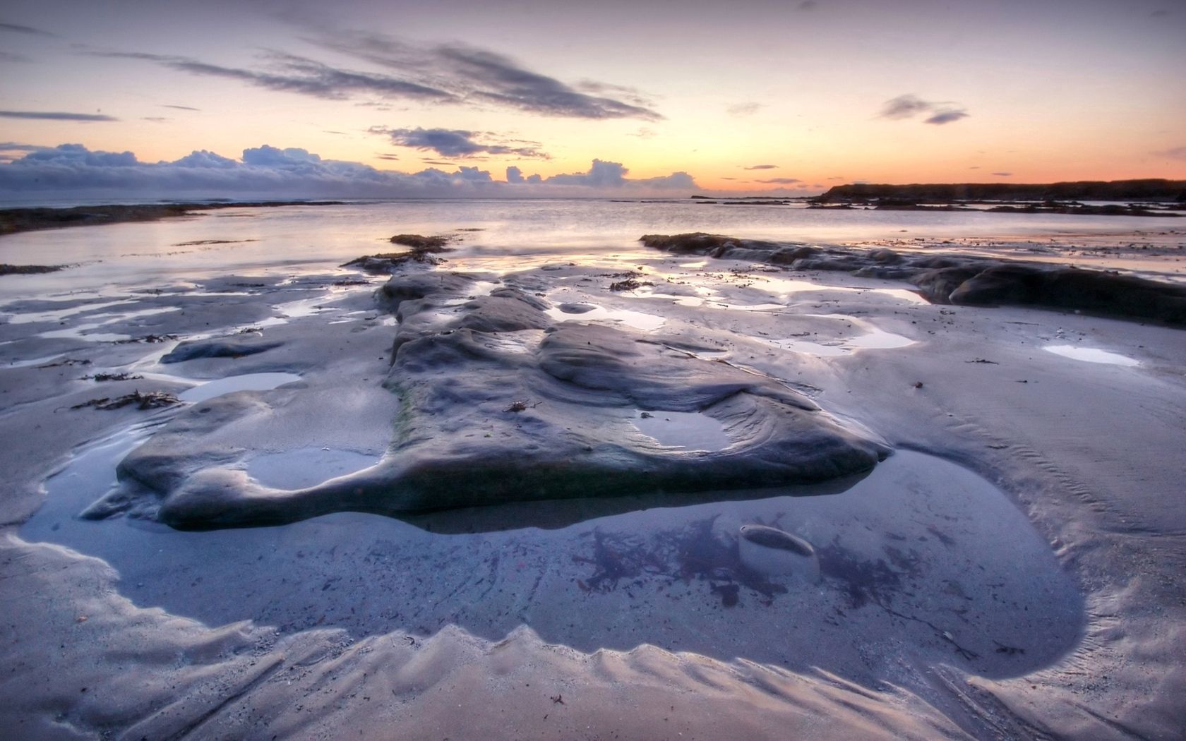 sand, bank, low tide, dusk, nature, puddle, sky, shore, sea, twilight, beach Free Stock Photo