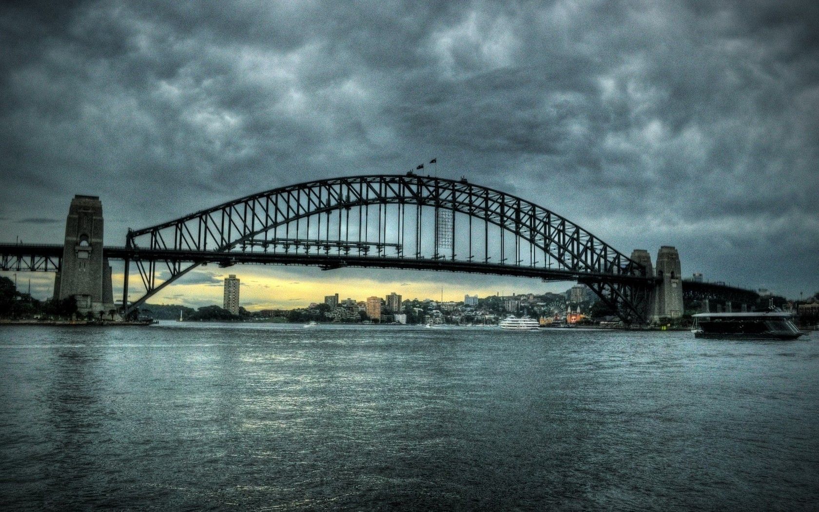 rivers, sky, cities, clouds, sydney, city, bridge, australia