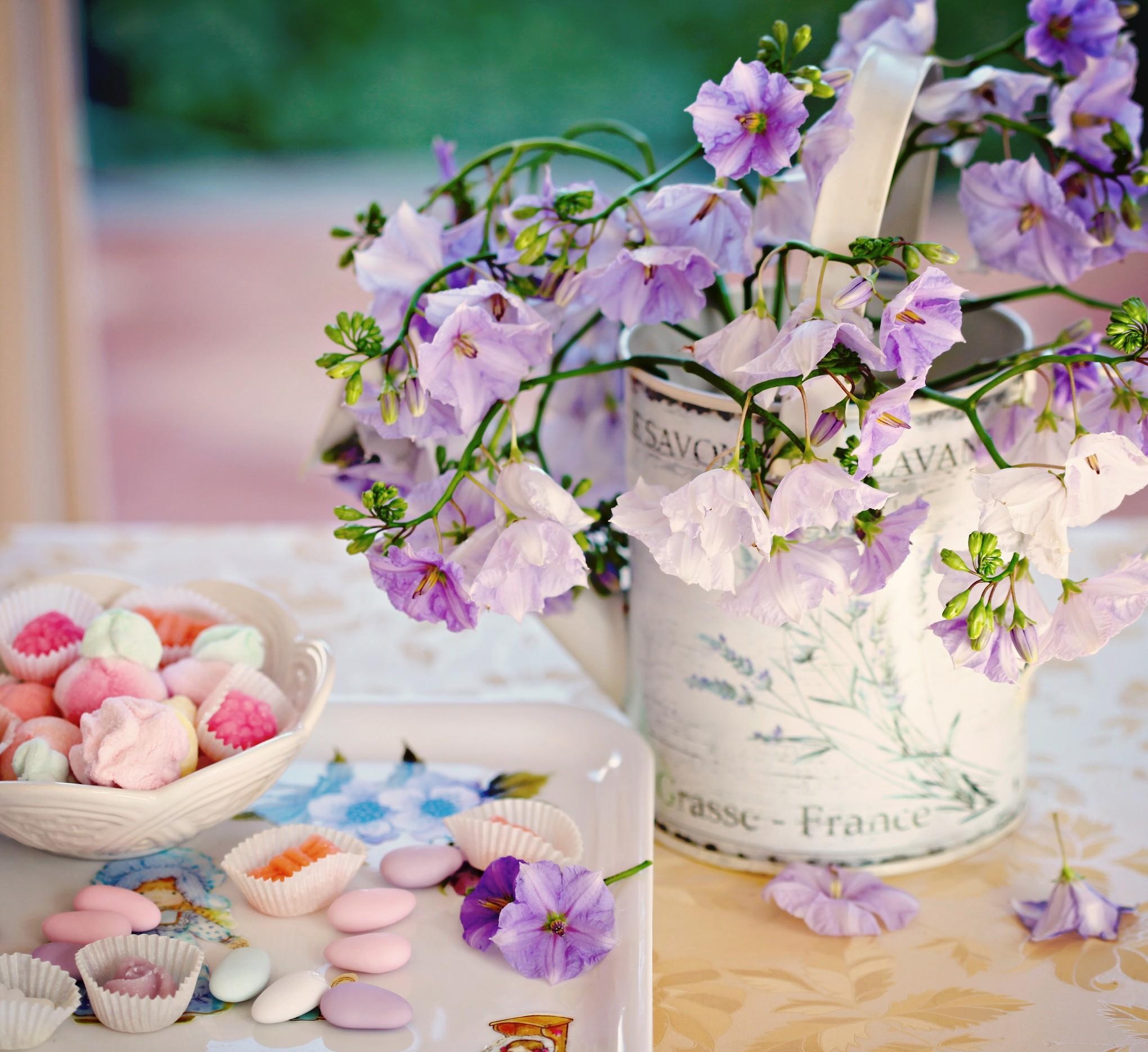 Laden Sie das Blumen, Strauß, Bouquet, Fach, Tablett, Süßigkeiten, Dragee-Bild kostenlos auf Ihren PC-Desktop herunter
