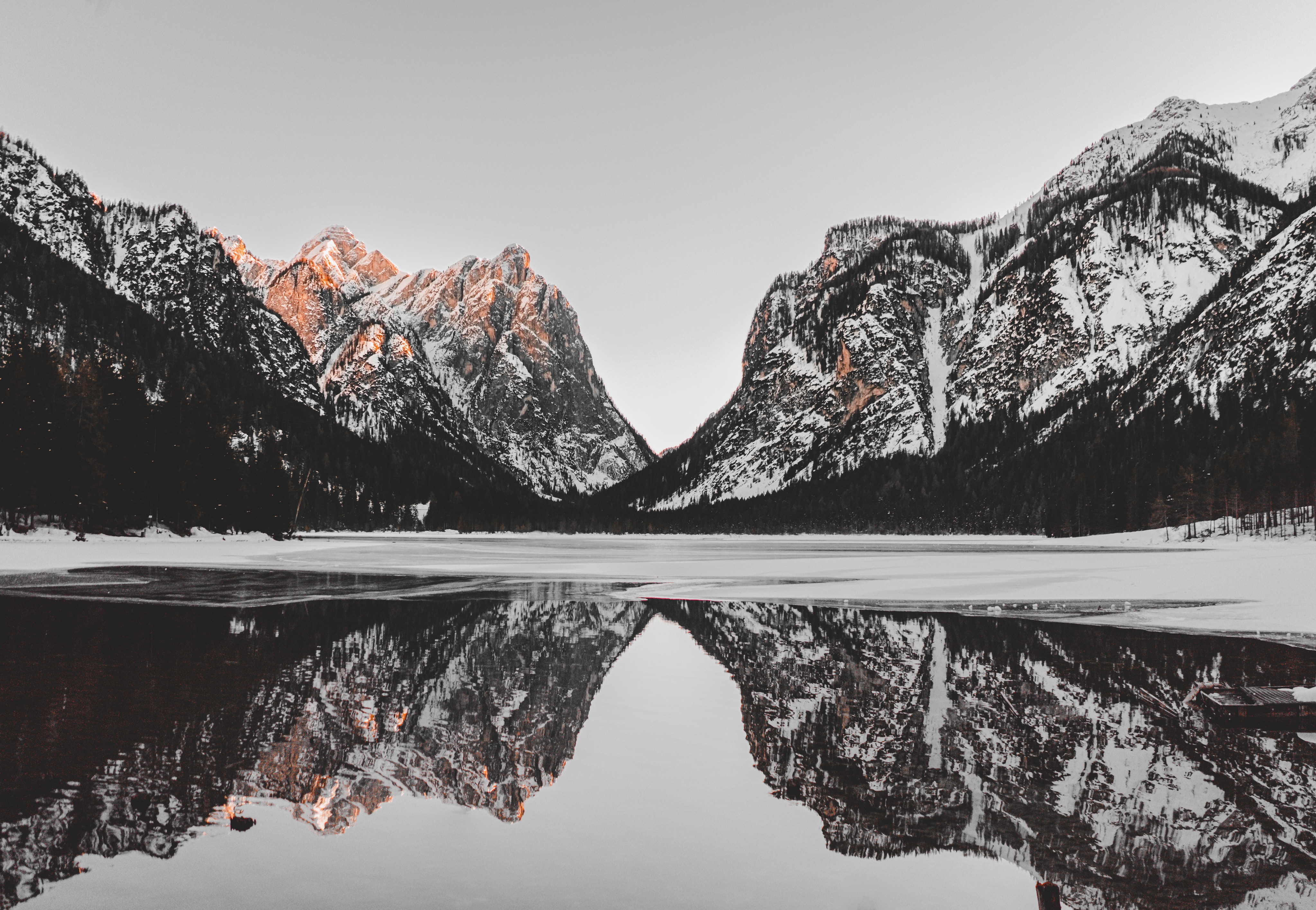 reflection, landscape, nature, mountains, snow, lake