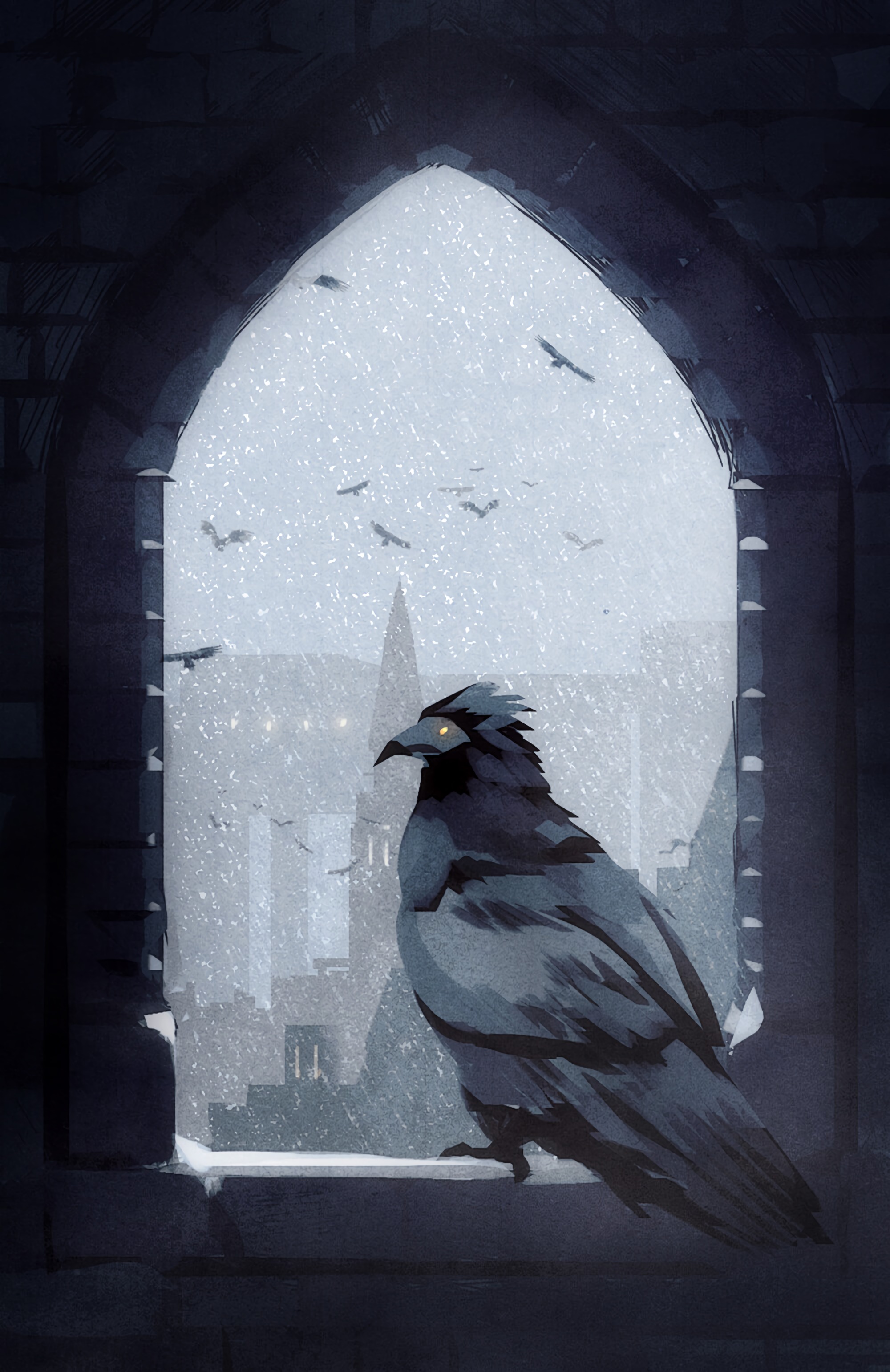bird, art, snow, arch HD Phone wallpaper