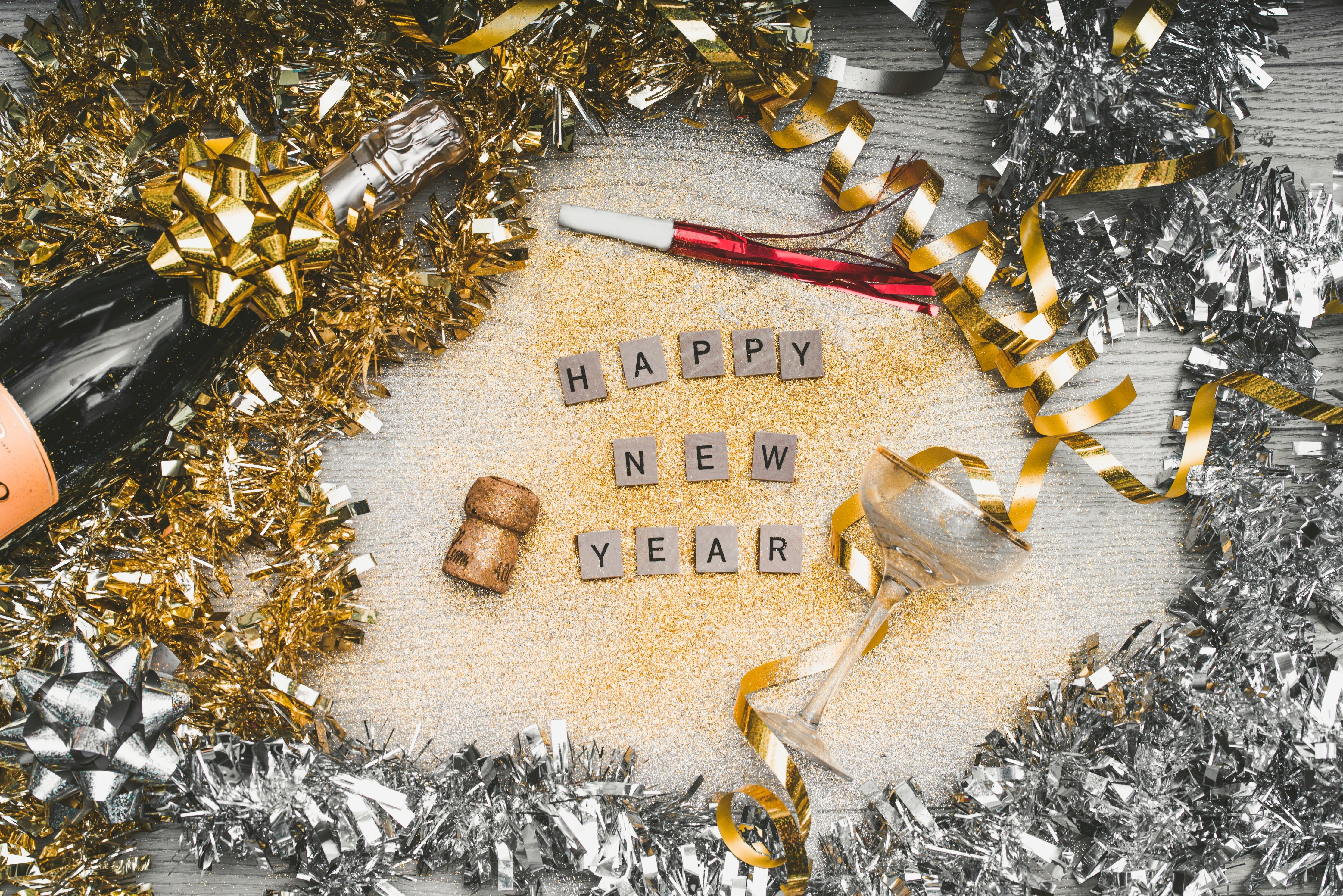 new year, holidays, tinsel, sequins, letters iphone wallpaper