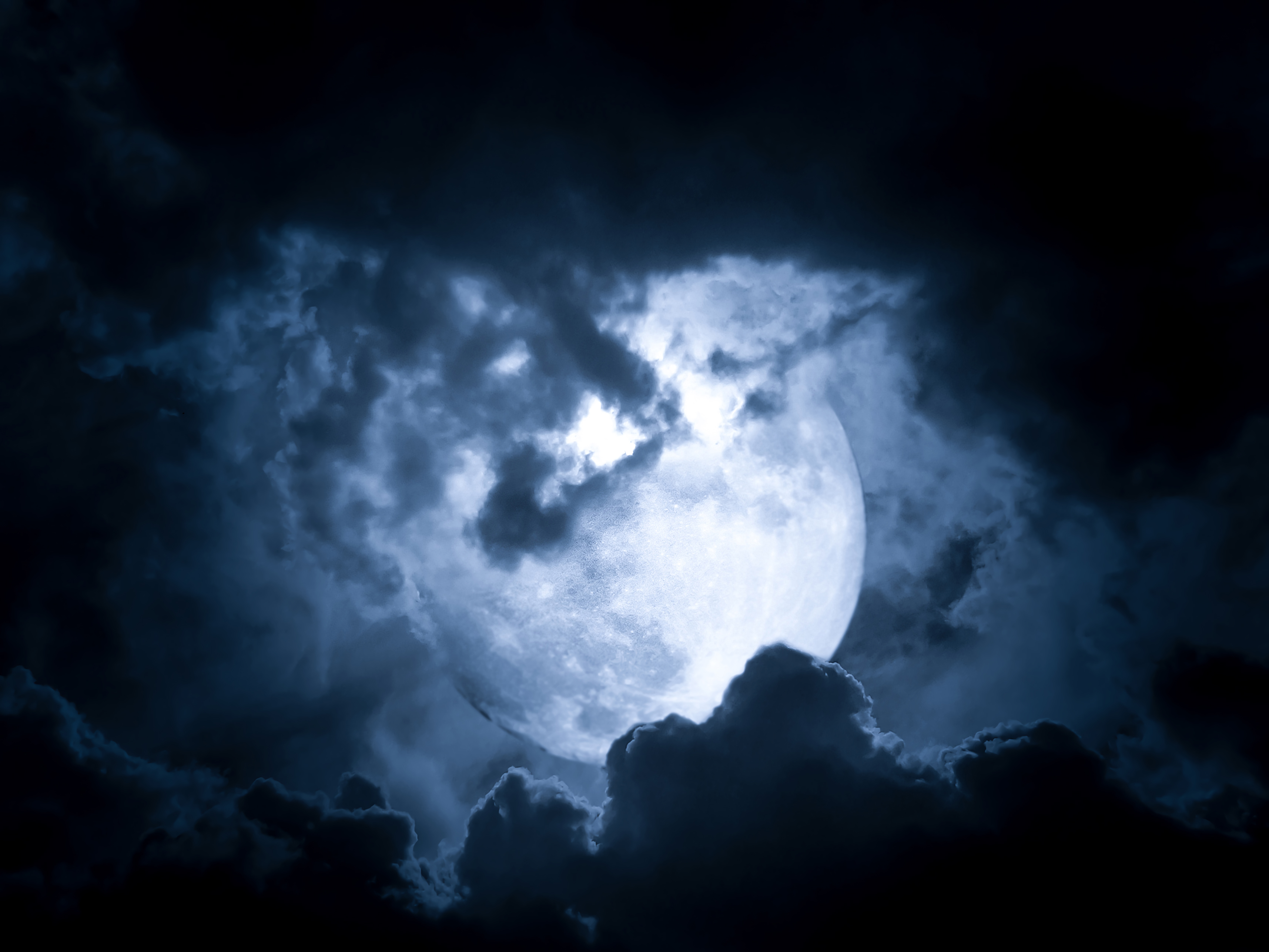 Download mobile wallpaper Moonlight, Clouds, Glow, Universe, Night, Moon for free.