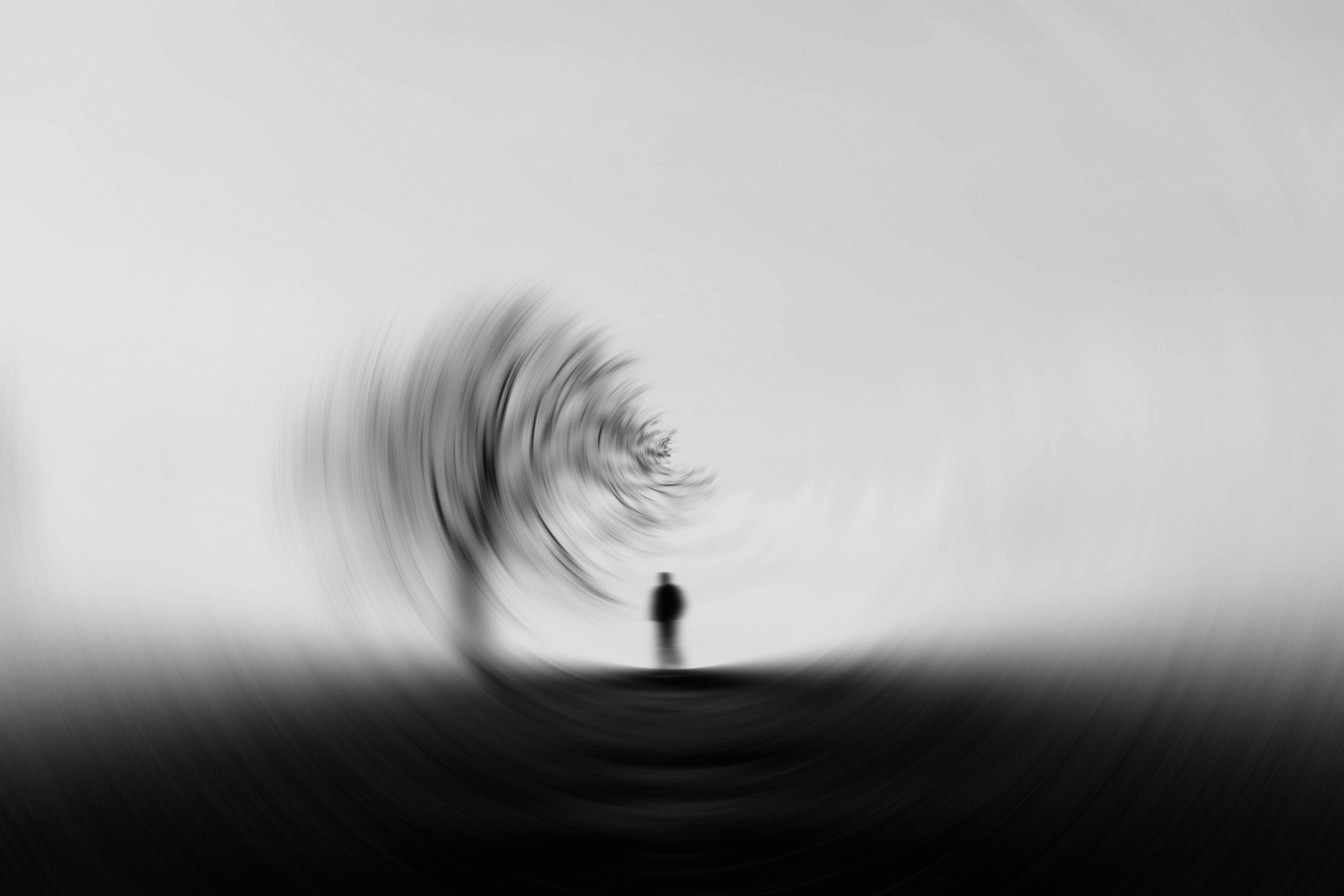 Mobile wallpaper silhouette, bw, chb, smooth, blur, miscellanea, miscellaneous, wood, tree, effect