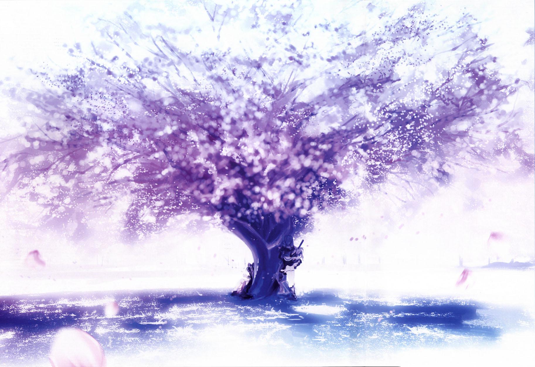touhou, anime, tree, sakura, marisa kirisame, reimu hakurei phone background