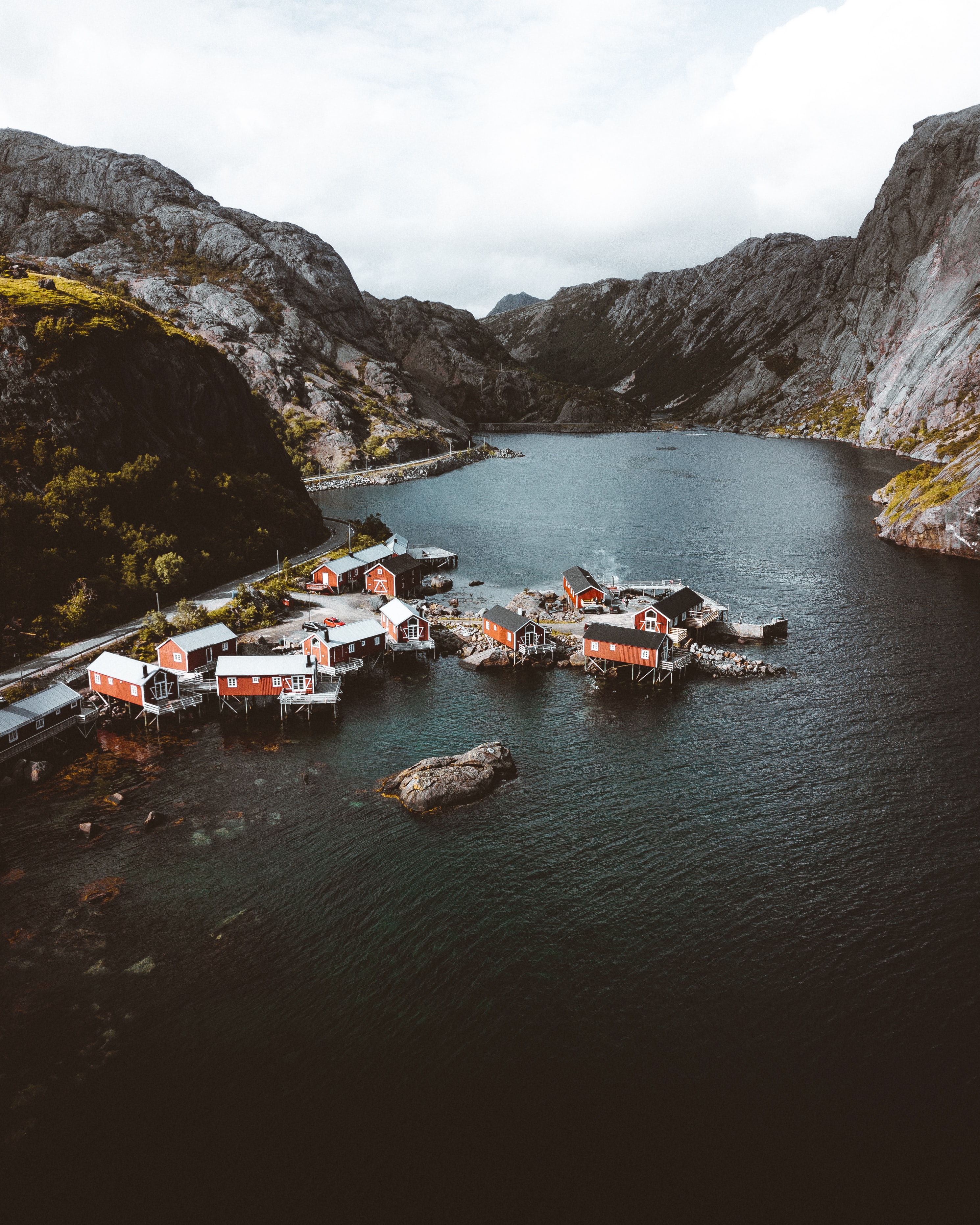 norway, nature, ford, building, view from above, lofoten, fishing village images