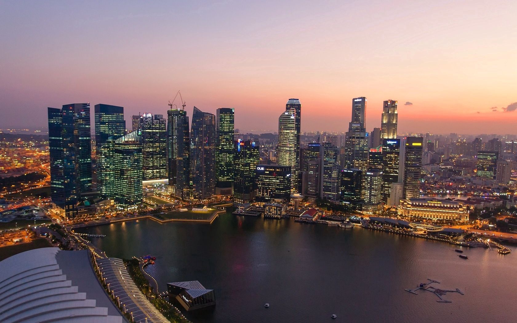 Desktop Backgrounds Singapore skyscrapers, building, sunset, rivers