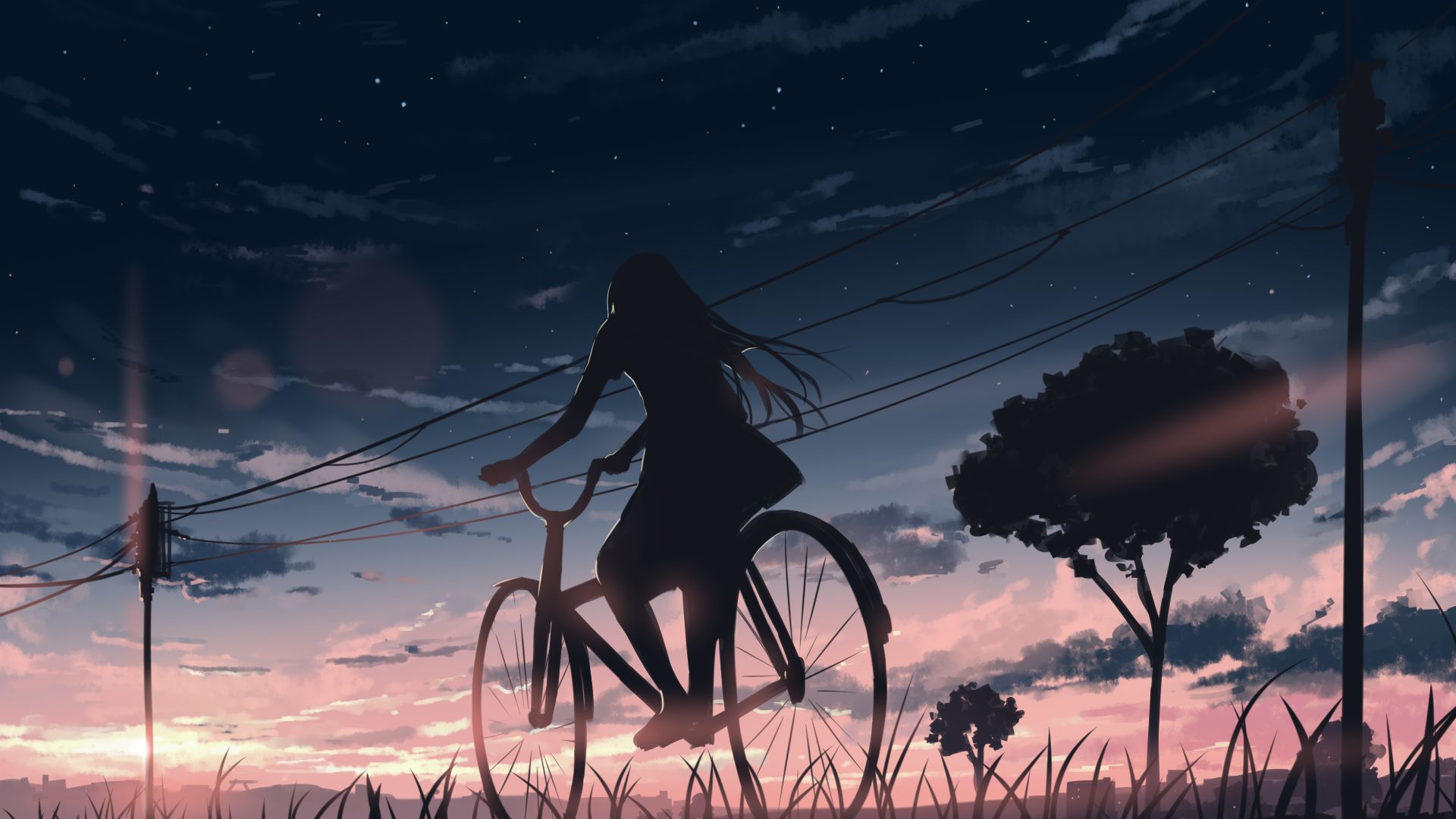 HD desktop wallpaper: Anime, Sunset, Girl, Bike download free picture  #1041570