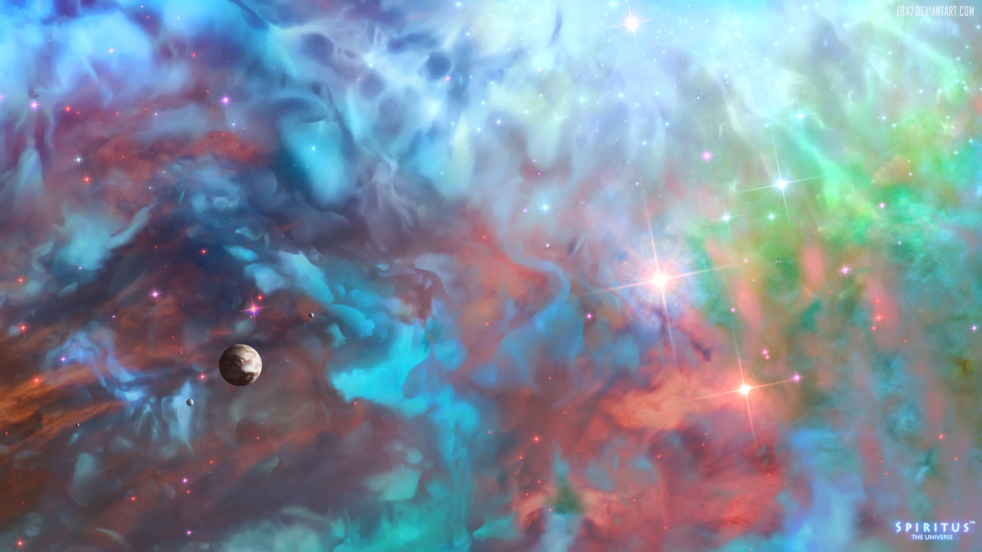 motley, planets, multicolored, universe, stars, clouds 8K