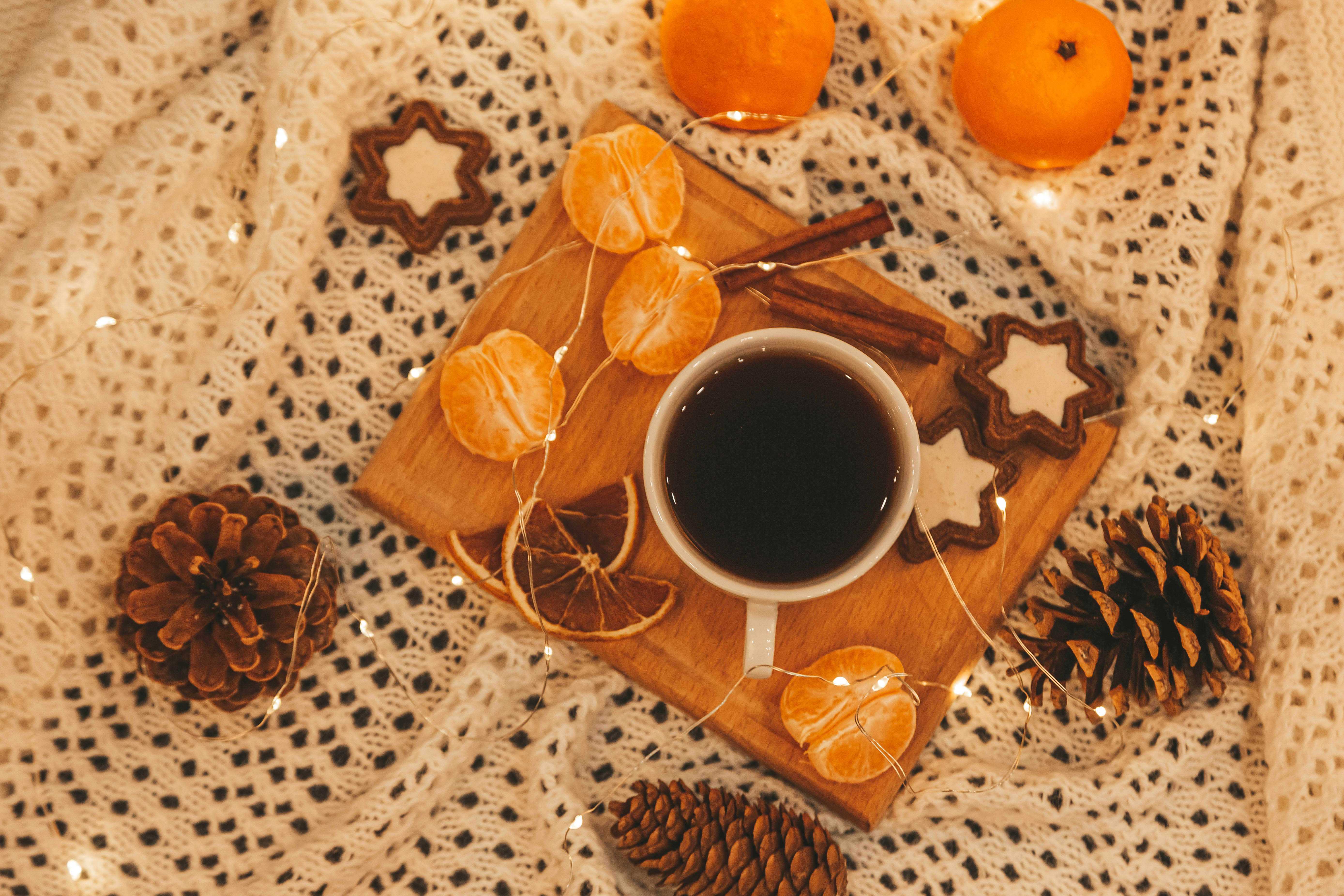 tea, cinnamon, garland, tangerines collection of HD images