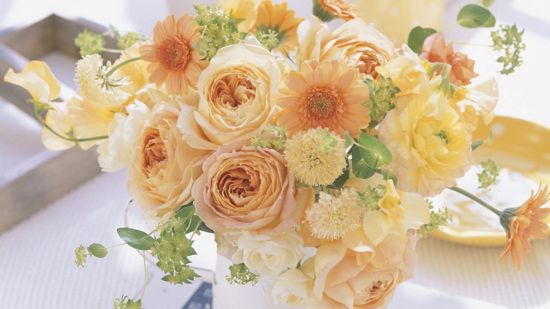Laden Sie das Blumen, Roses, Gerbera, Strauß, Bouquet, Vase, Komposition, Zusammensetzung-Bild kostenlos auf Ihren PC-Desktop herunter