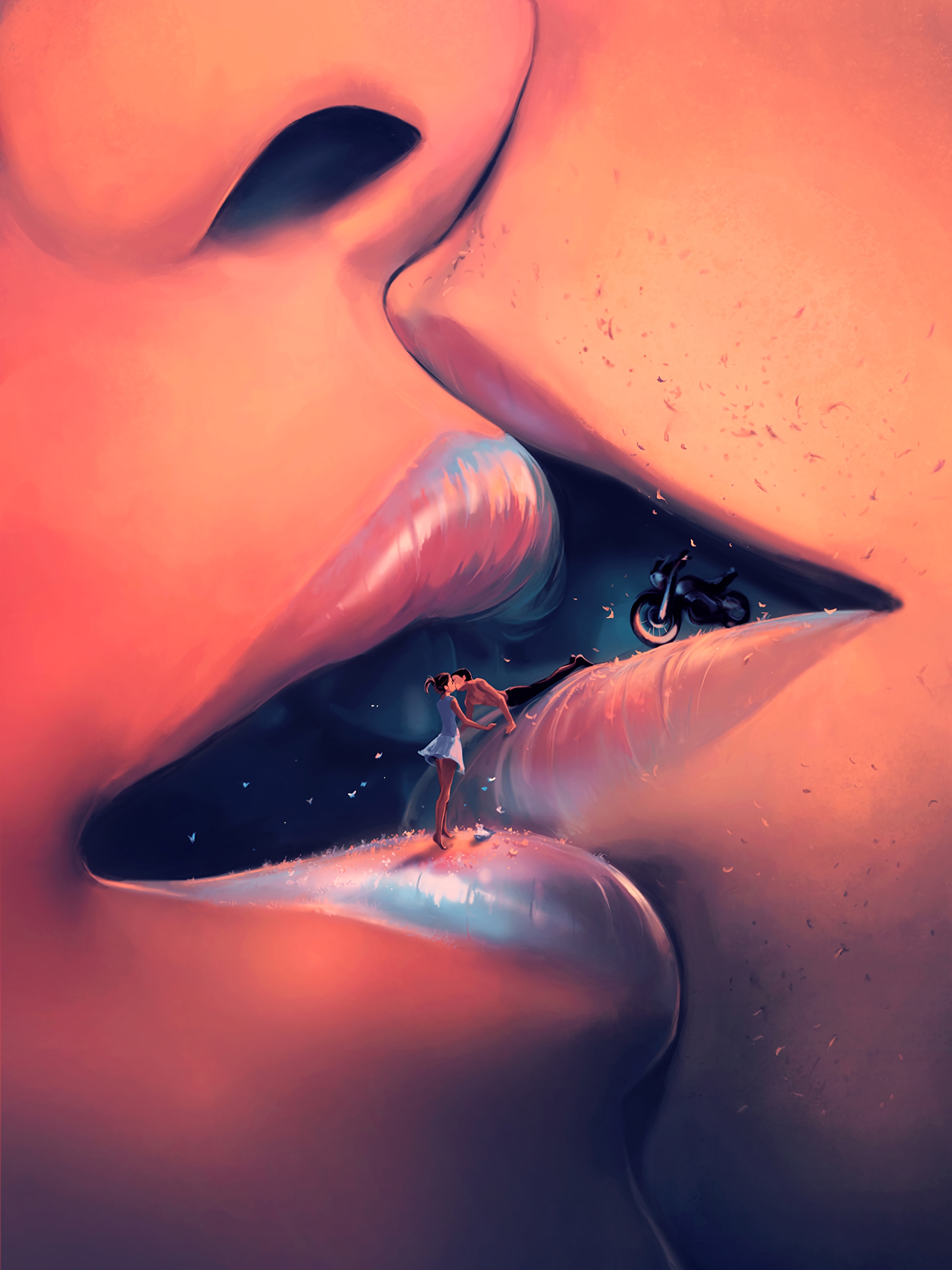love, couple, pair, kiss, art, lips wallpapers for tablet