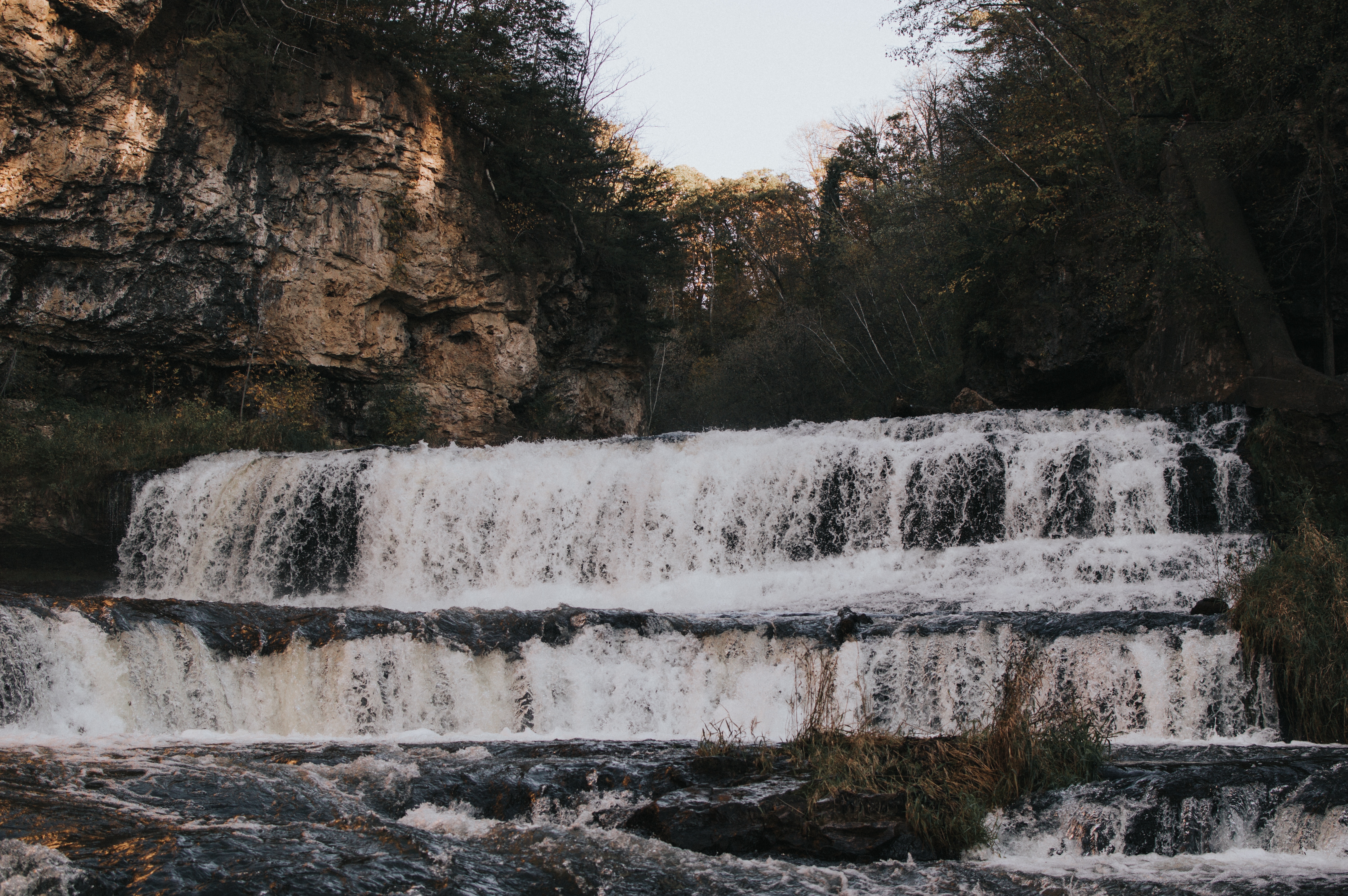 nature, water, trees, waterfall, break, precipice, flow 1080p
