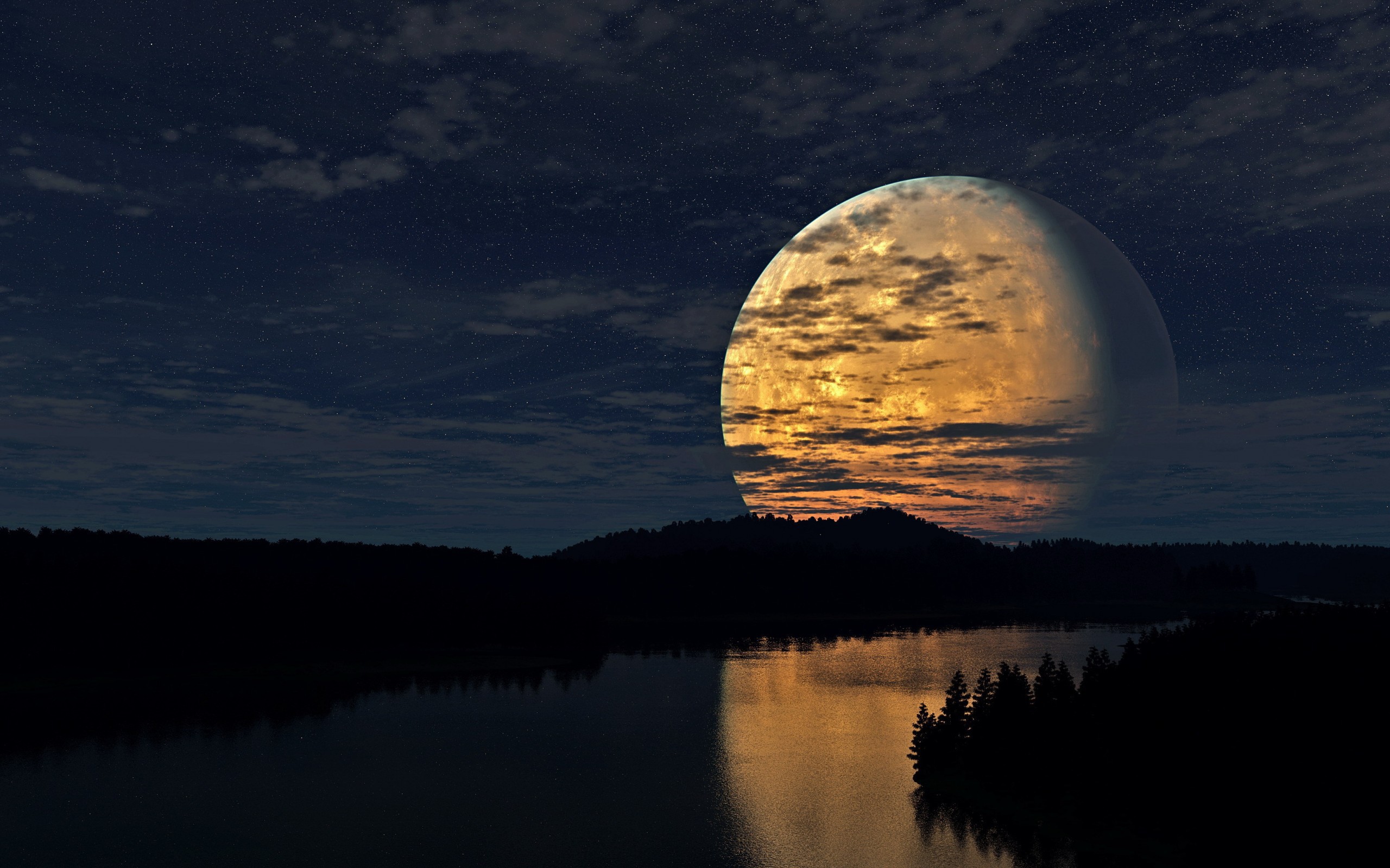 36247 download wallpaper moon, black, landscape, rivers screensavers and pictures for free
