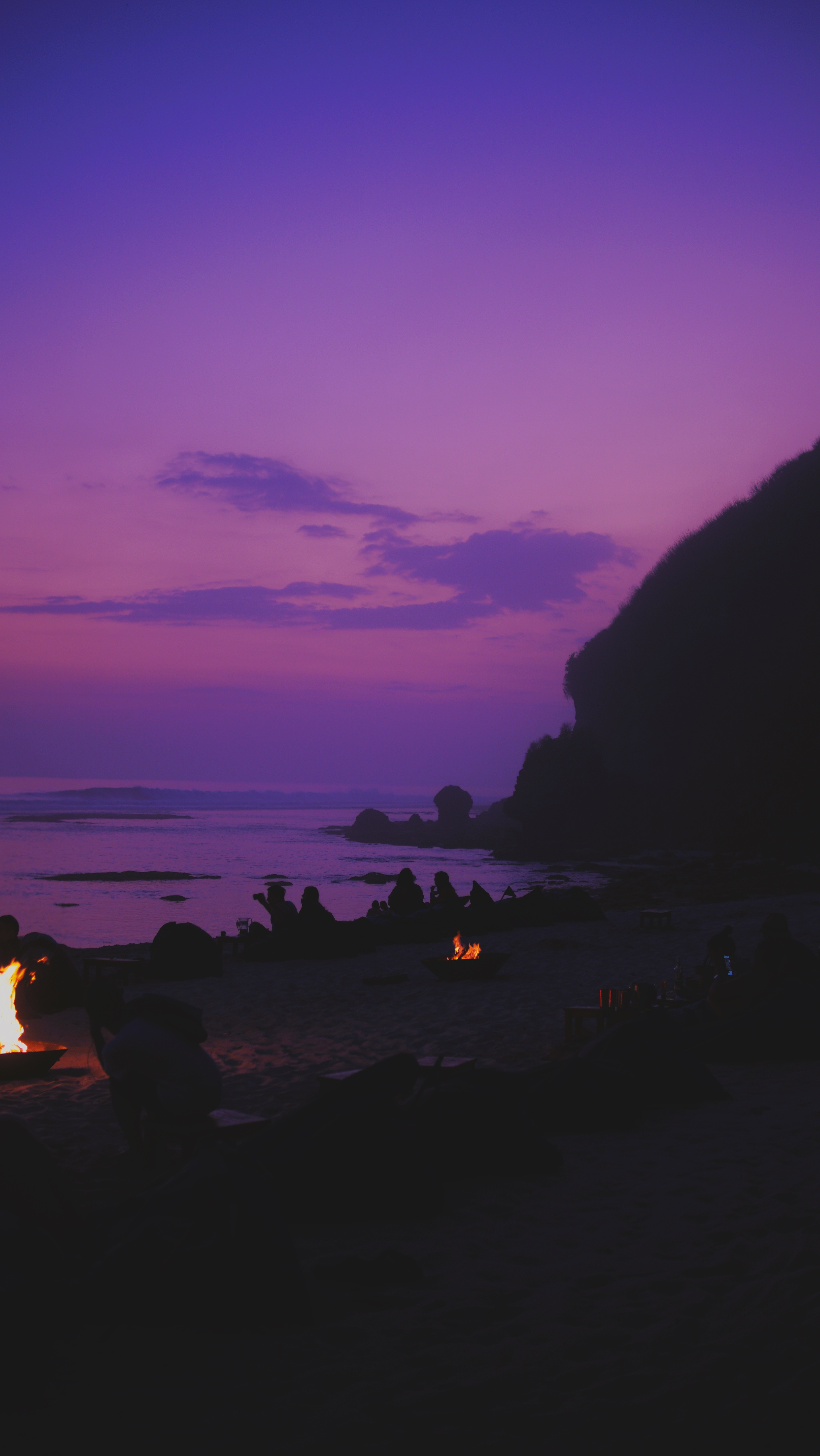 indonesia, dark, sunset, beach, shore, bank, silhouettes, relaxation, rest Phone Background