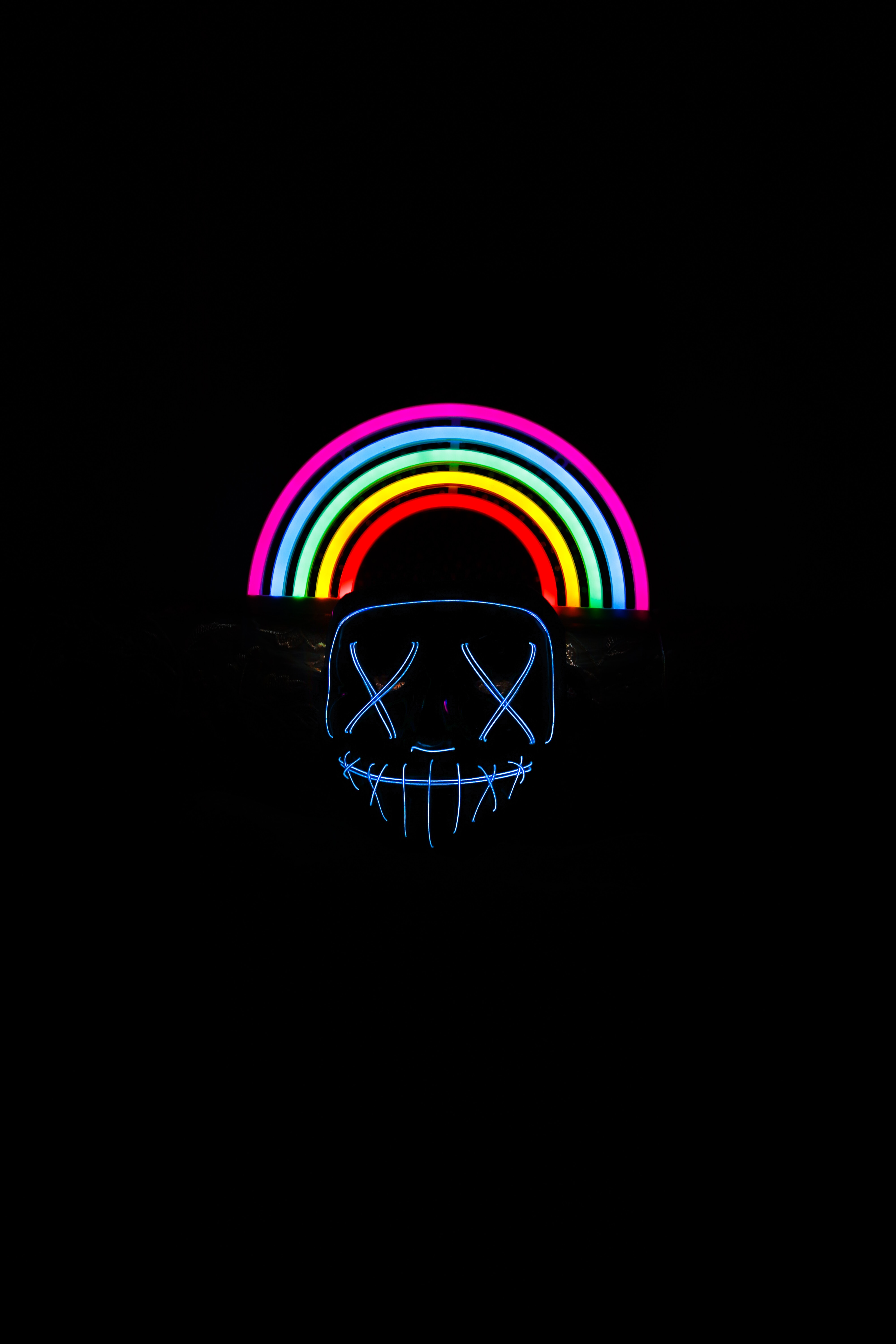 123611 download wallpaper rainbow, dark, neon, mask screensavers and pictures for free