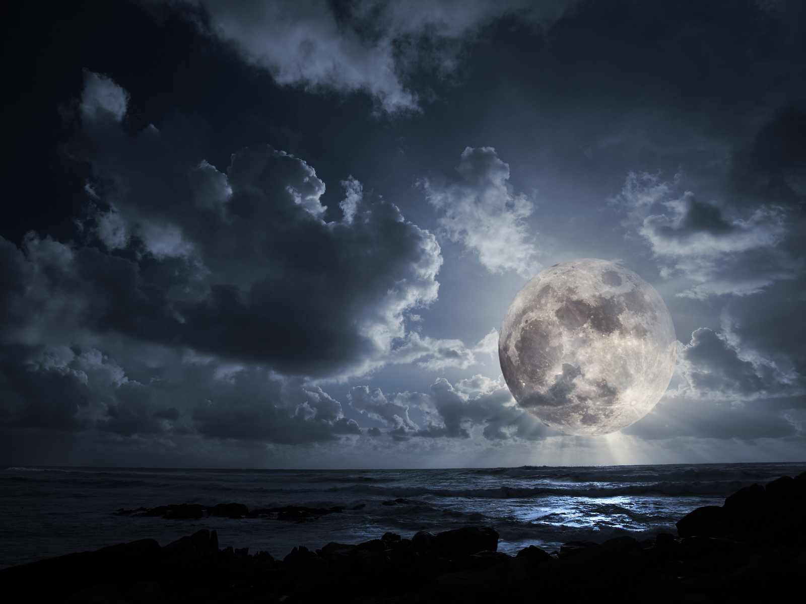 30483 download wallpaper moon, landscape, sea, blue screensavers and pictures for free