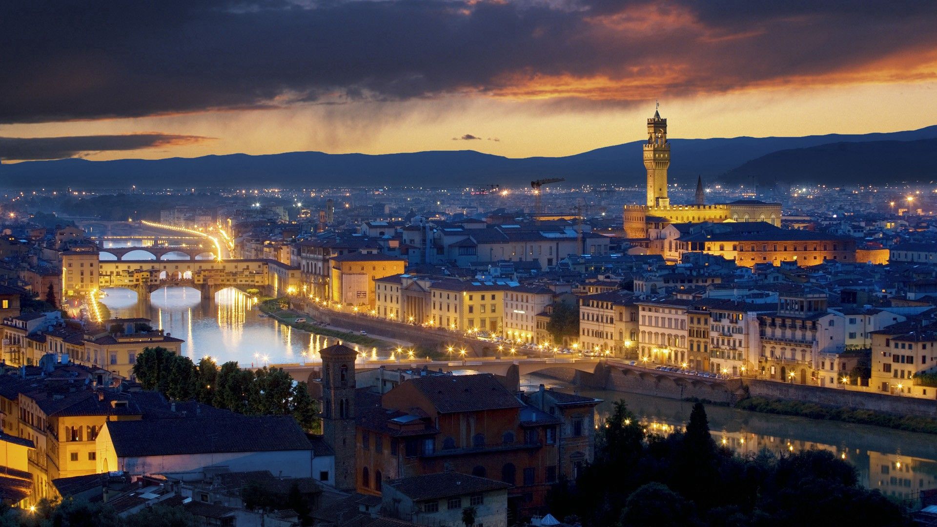 Laden Sie das Städte, Flüsse, Italien, Gebäude, Lichter Der Stadt, City Lights, Florenz, Ponte Vecchio-Bild kostenlos auf Ihren PC-Desktop herunter