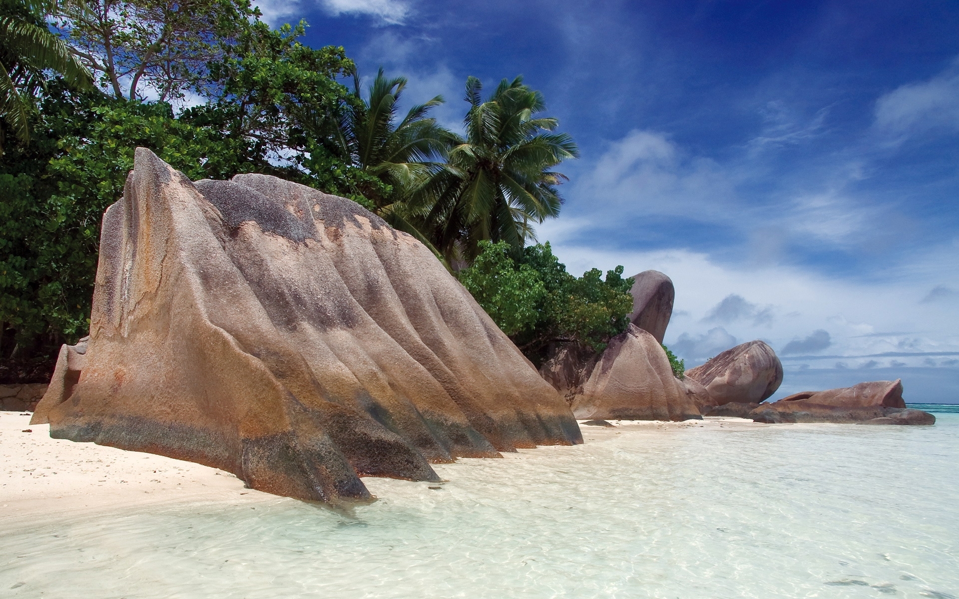 Laden Sie das Palms, Landschaft, Stones, Sea, Strand-Bild kostenlos auf Ihren PC-Desktop herunter