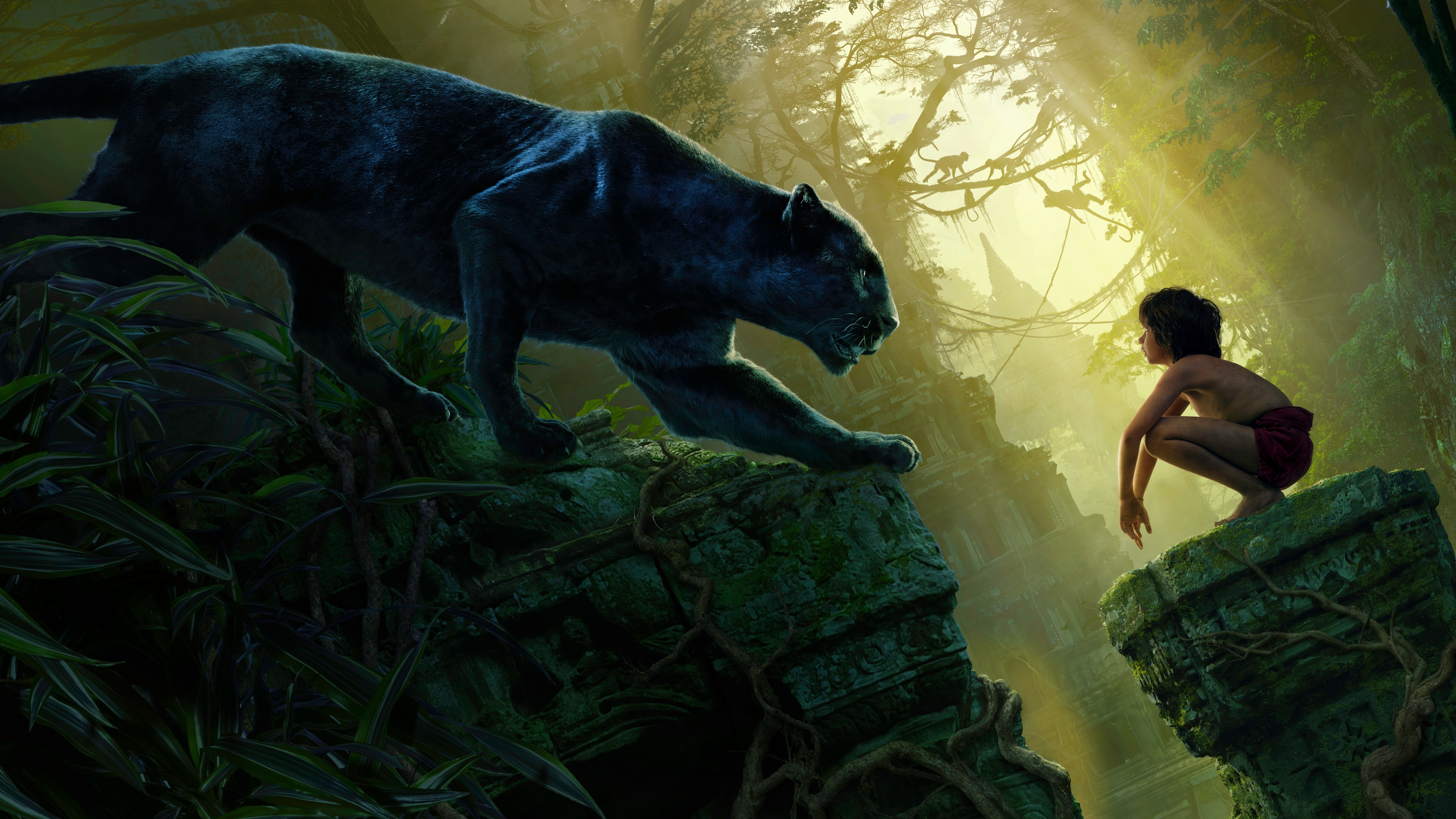 movie, the jungle book (2016), bagheera, mowgli, panther, the jungle book images