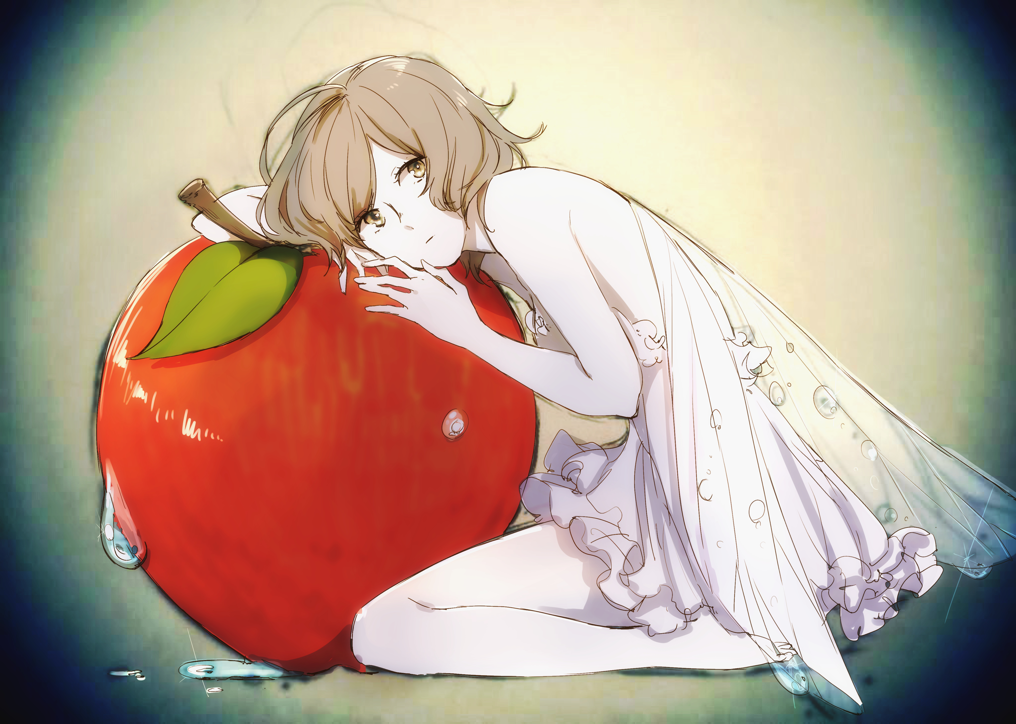 Cute Anime Girl With Apple