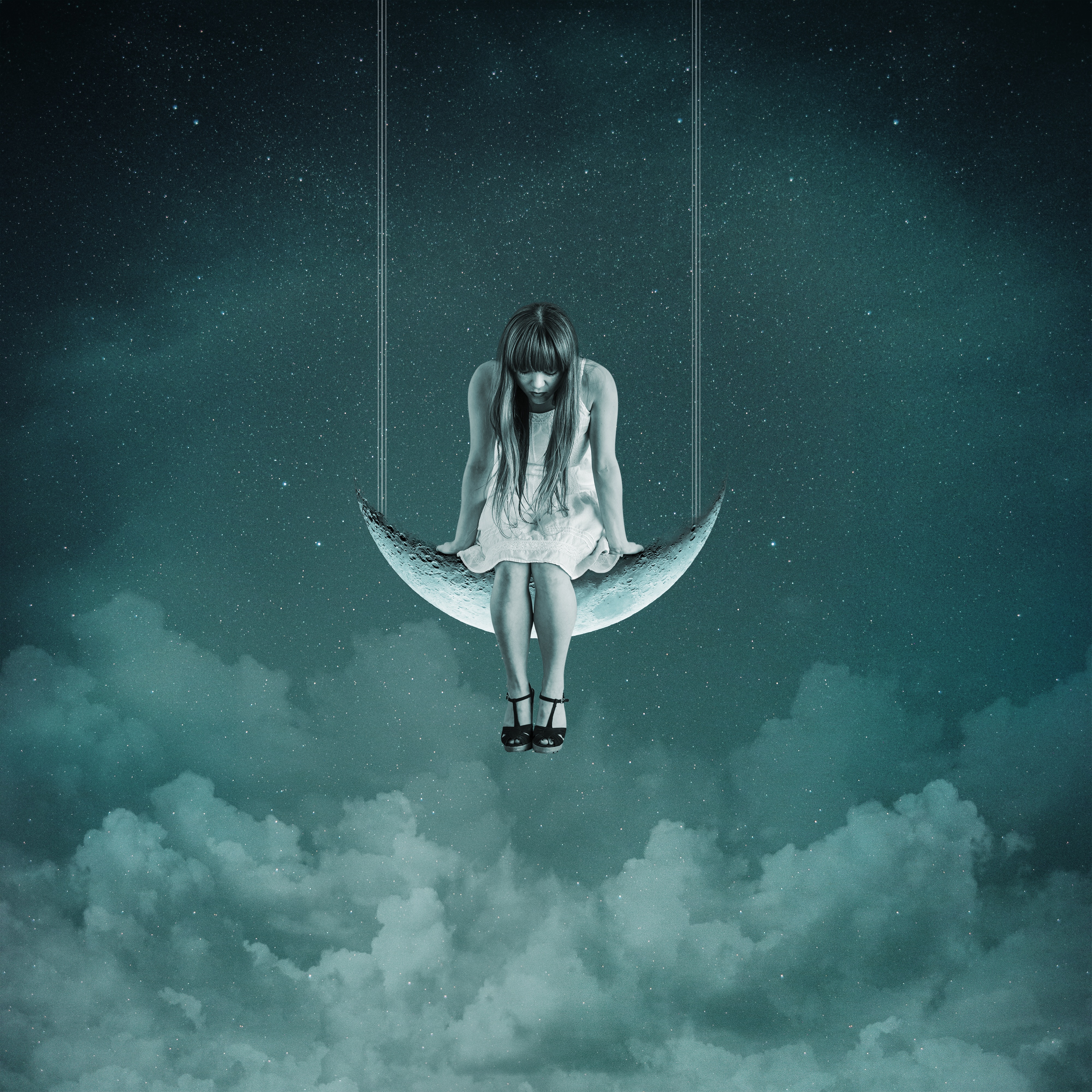 Images & Pictures moon, miscellanea, swing, girl Photoshop
