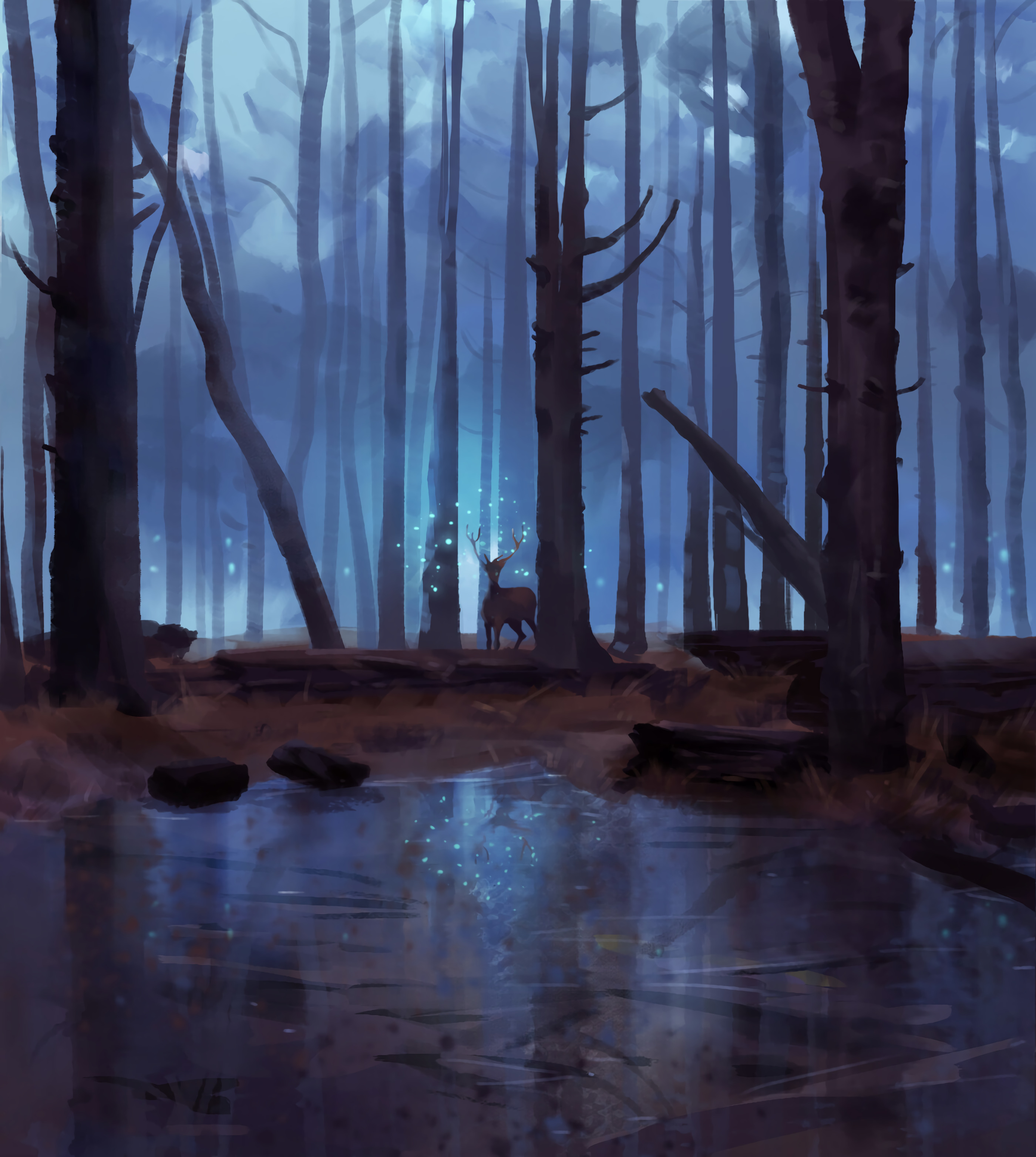 magic, deer, art, lake, forest HD wallpaper