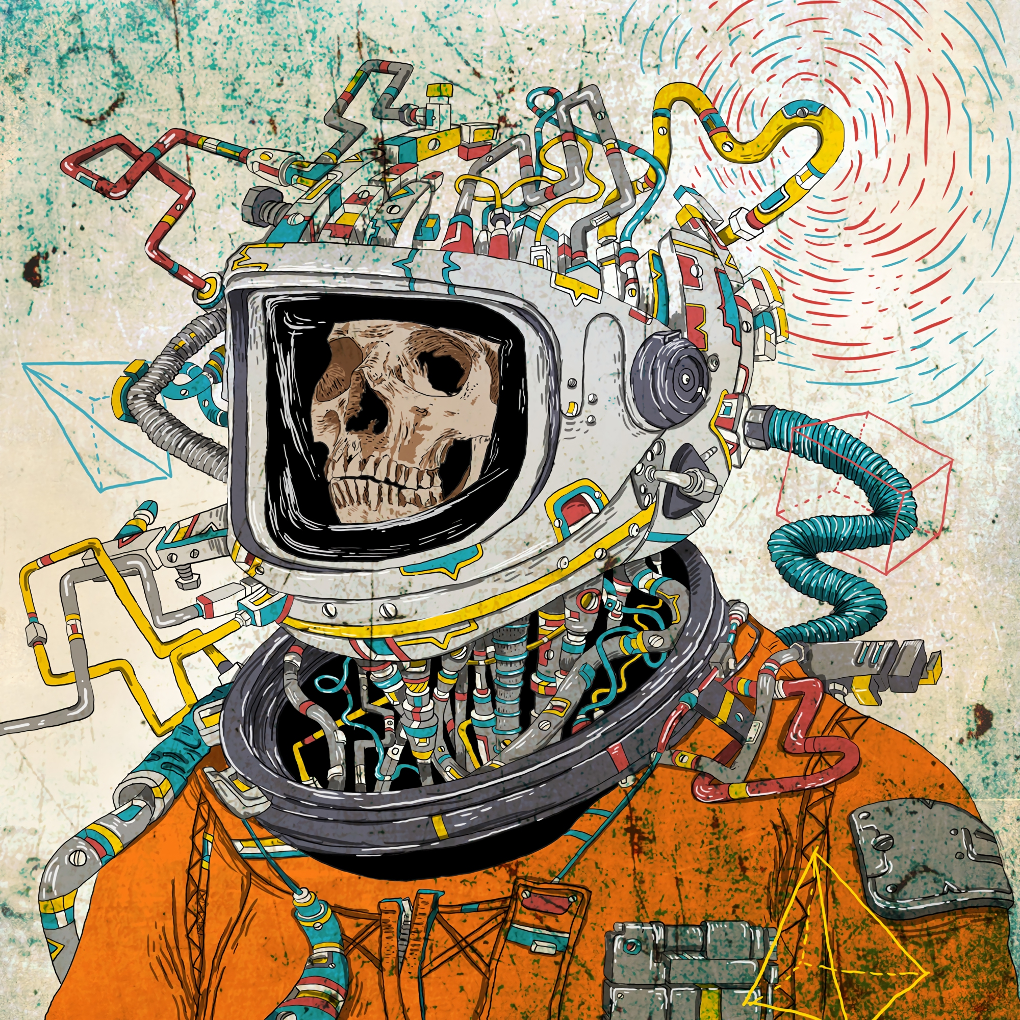 space suit, spacesuit, skull, surreal, art, cosmonaut HD wallpaper