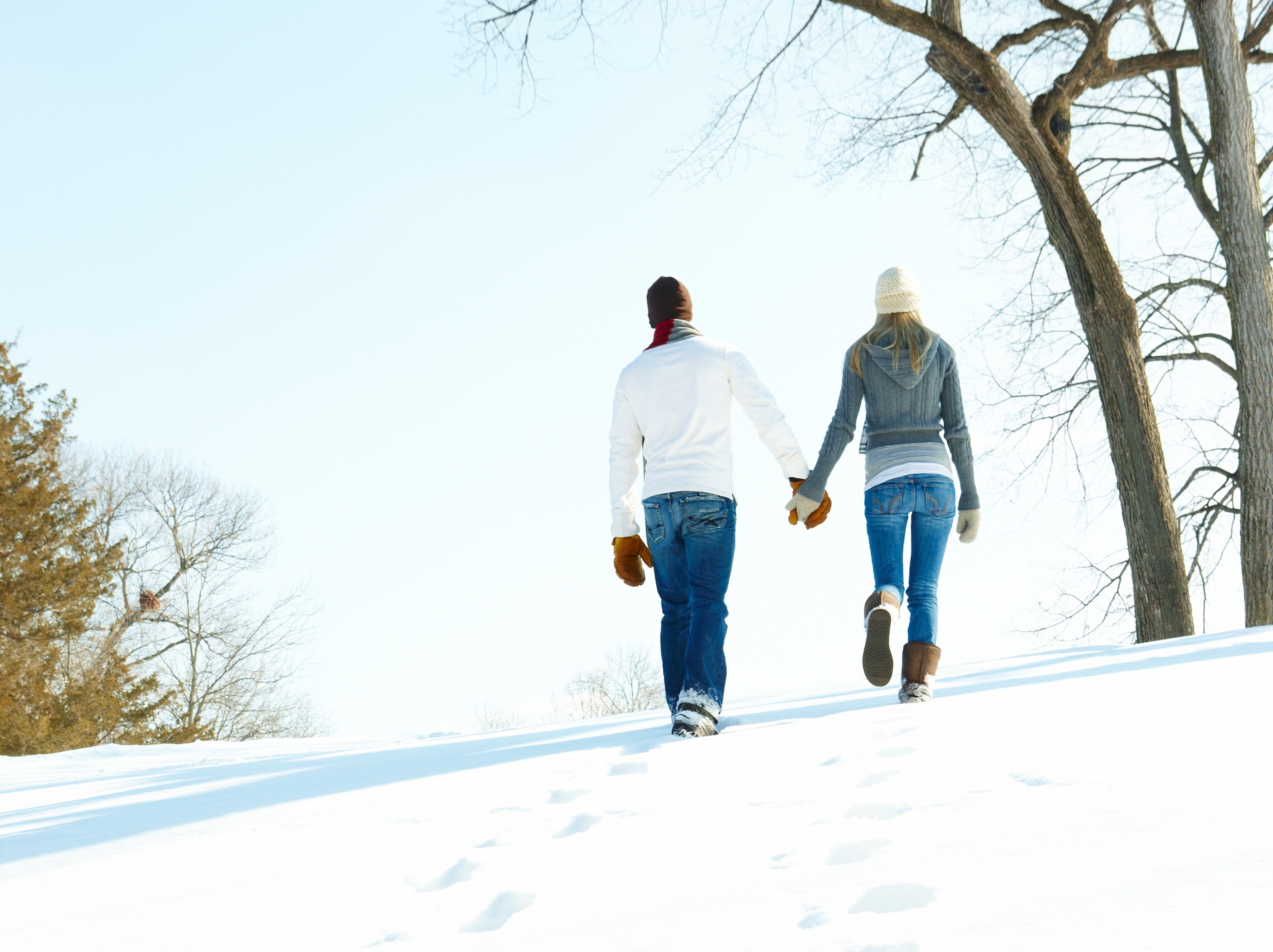 guy, love, winter, snow, girl, relations, mittens, heat, warmth 8K