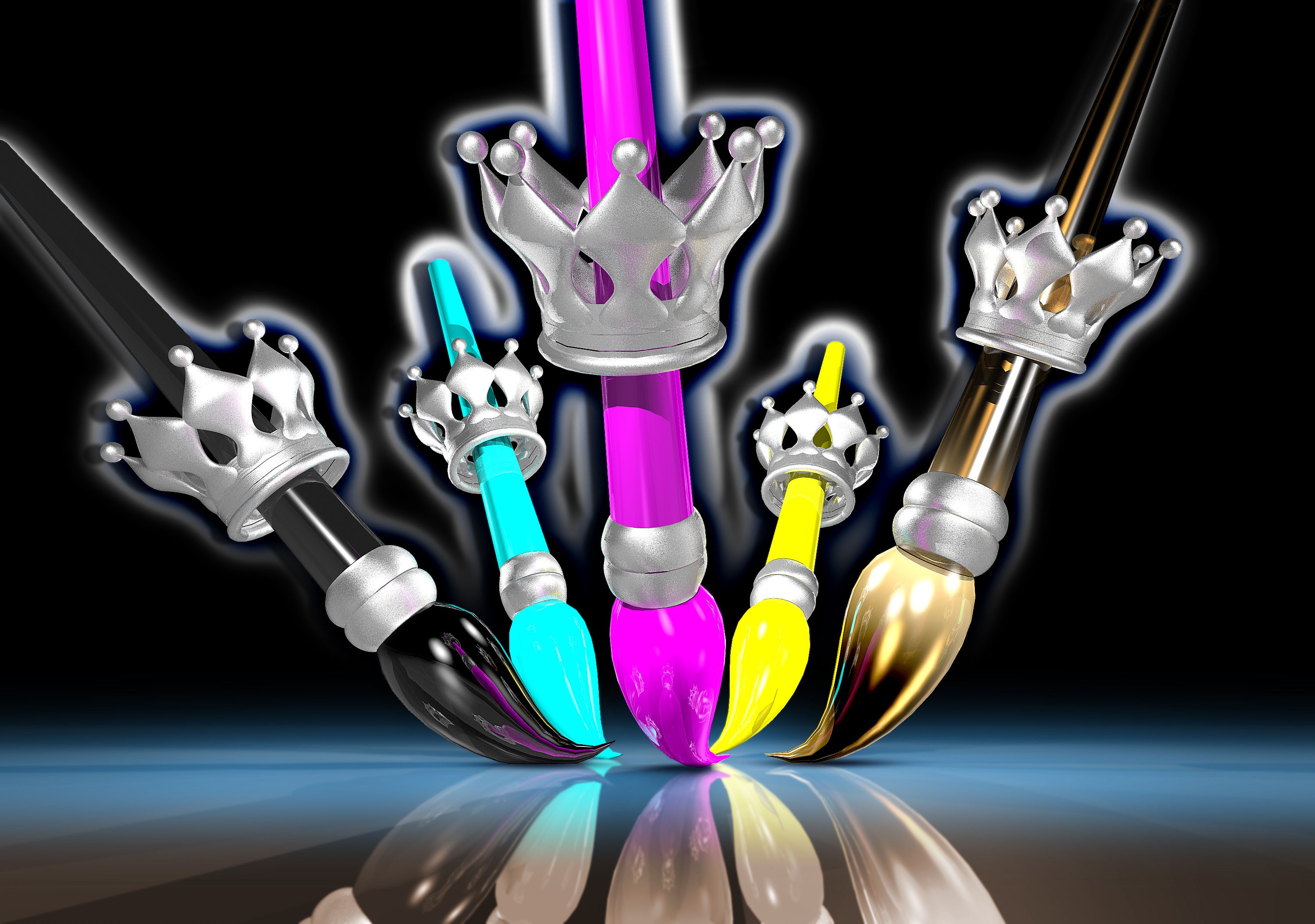 3d, paint, multicolored, motley, crown, brush, brushes, crowns iphone wallpaper