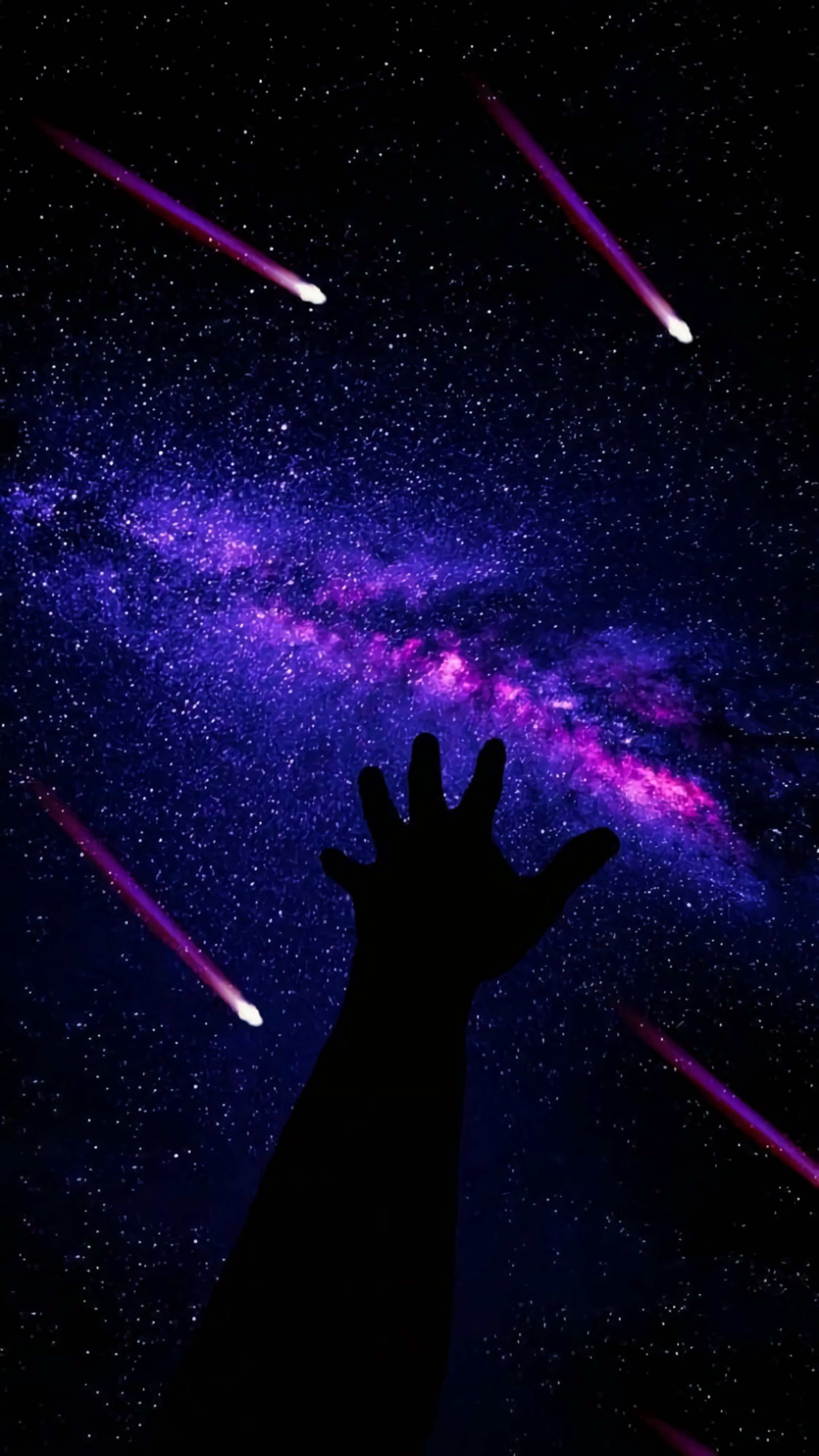 96442 скачать обои рука, космос, темные, темный, звездное небо, метеориты - заставки и картинки бесплатно