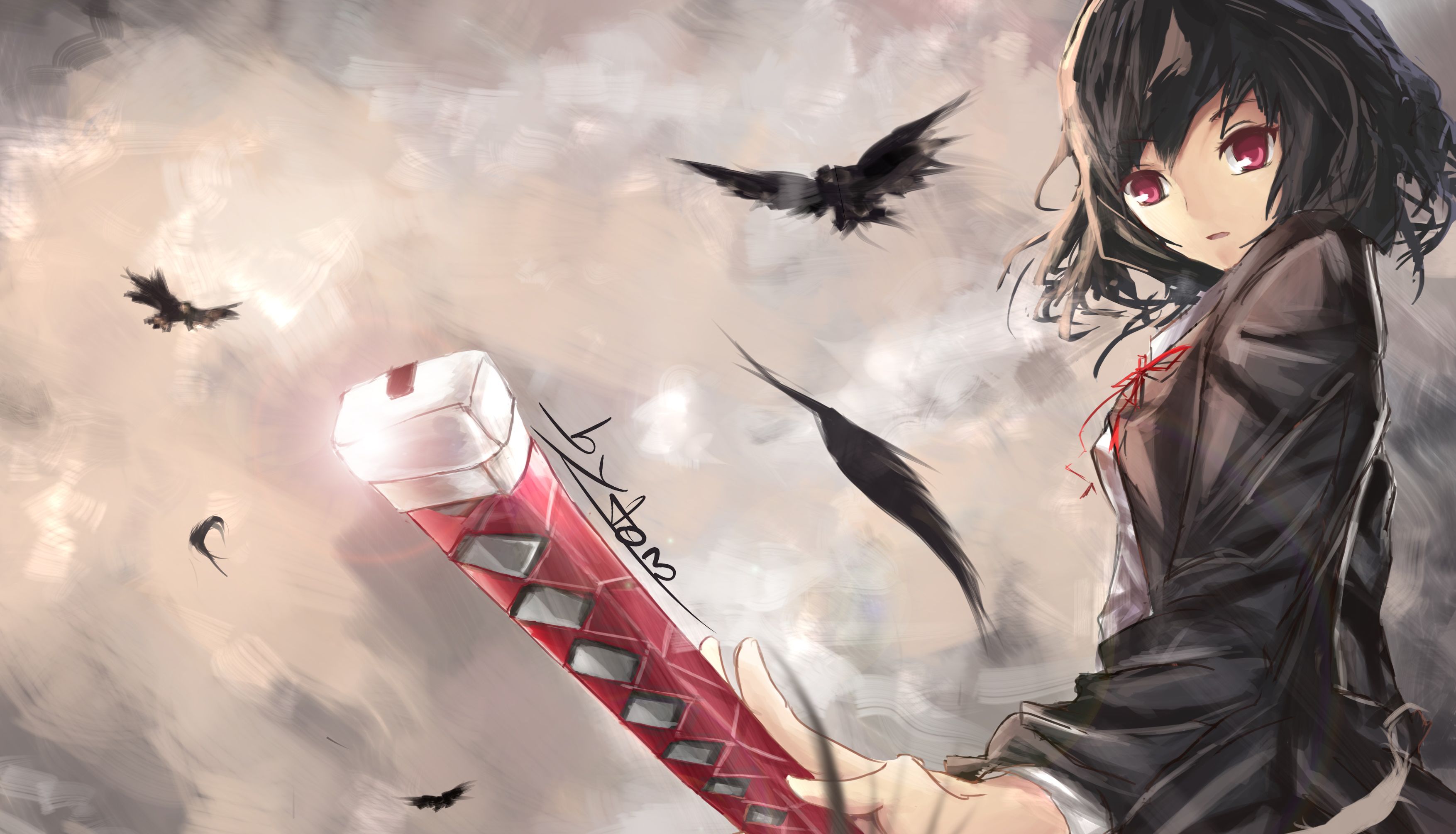 anime, warrior, crow, katana, sword wallpaper for mobile