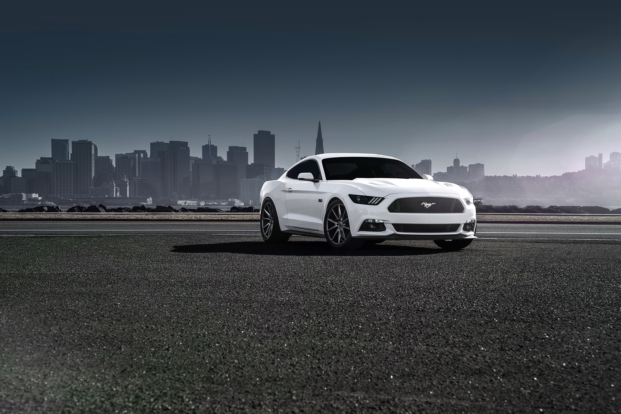 cars, mustang, ford, white, side view, 2015, vossen