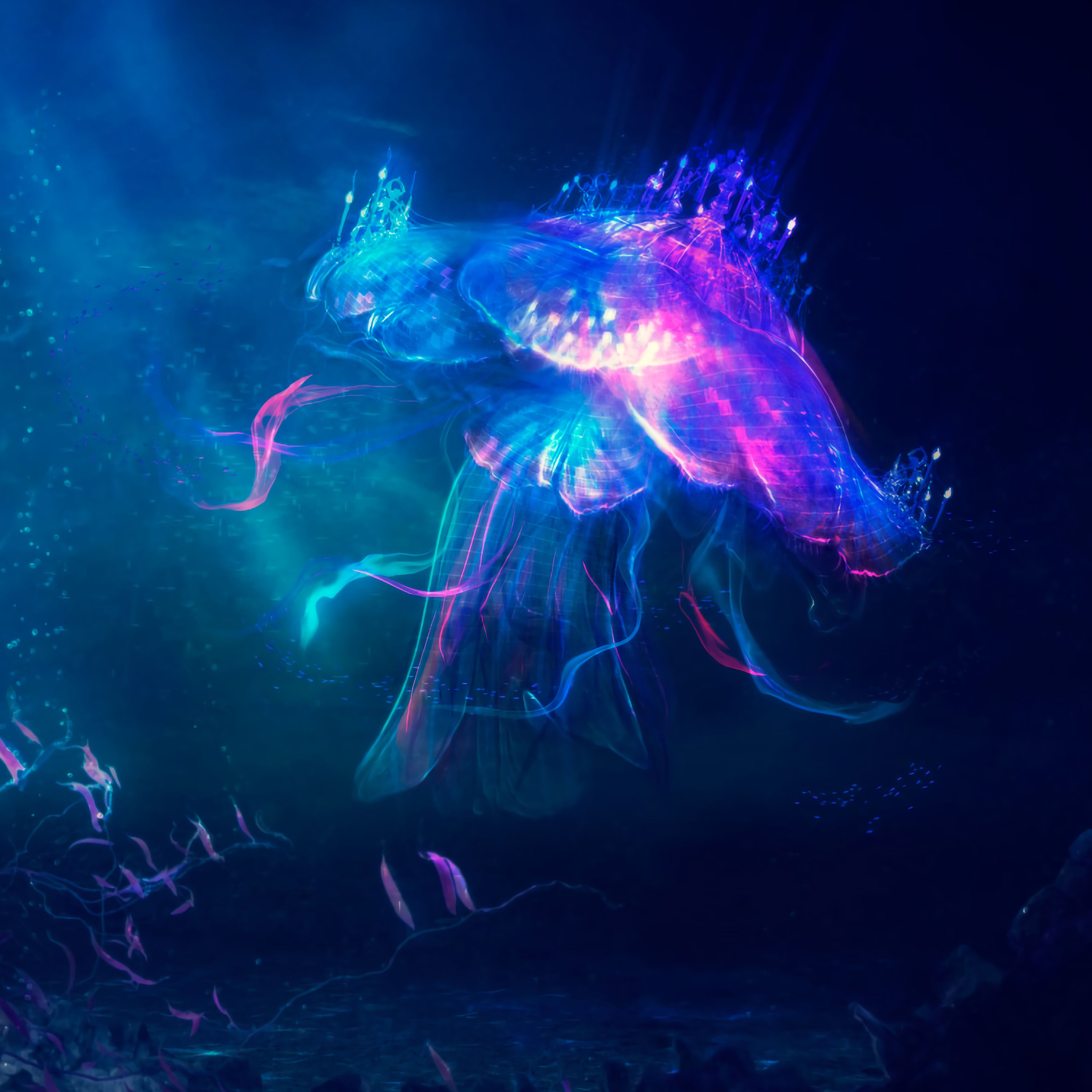 art, jellyfish, glow, underwater world, fairy, fabulous