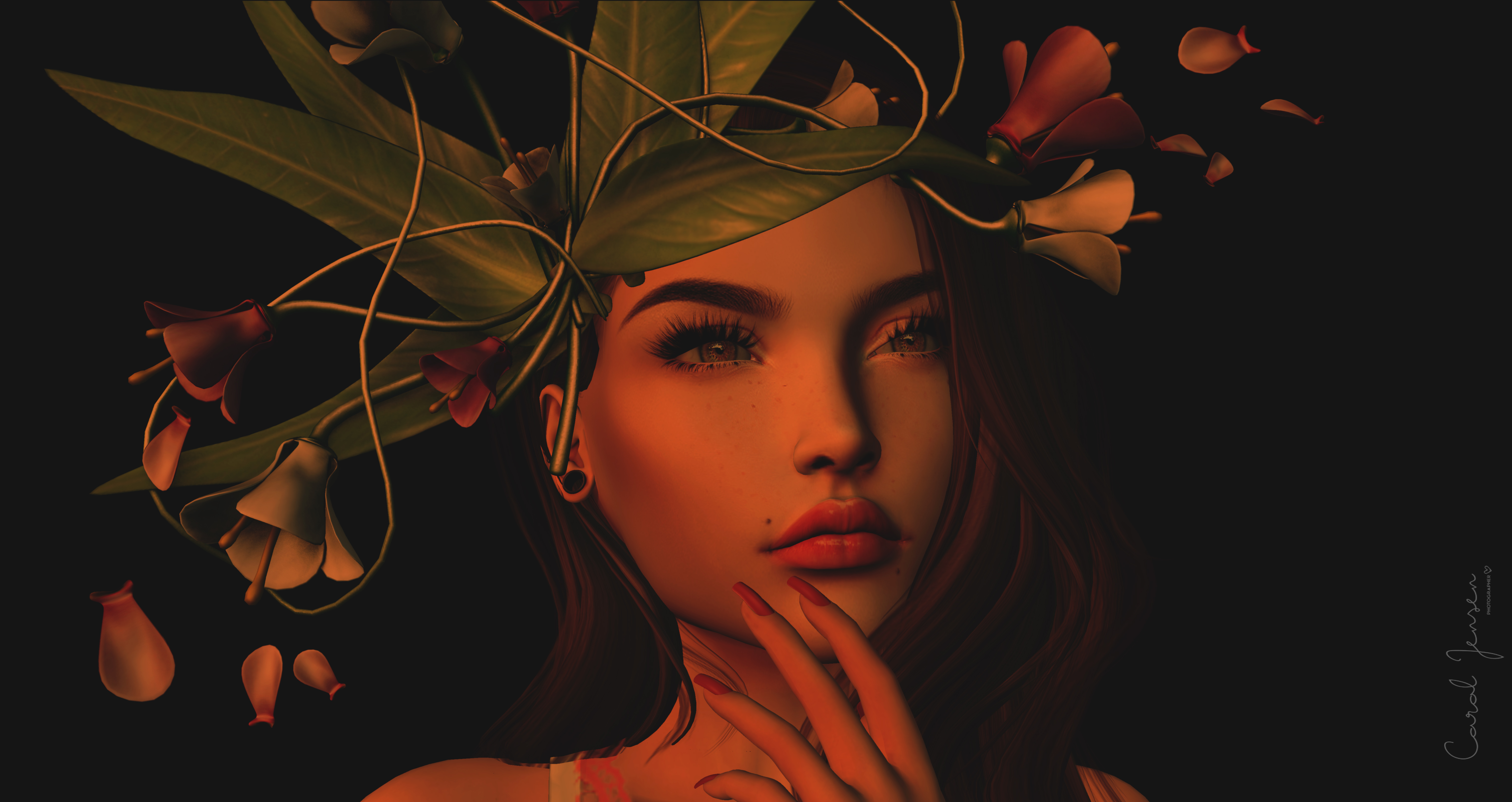 114406 Screensavers and Wallpapers Face for phone. Download 3d, flowers, art, leaves, girl, face, wreath pictures for free