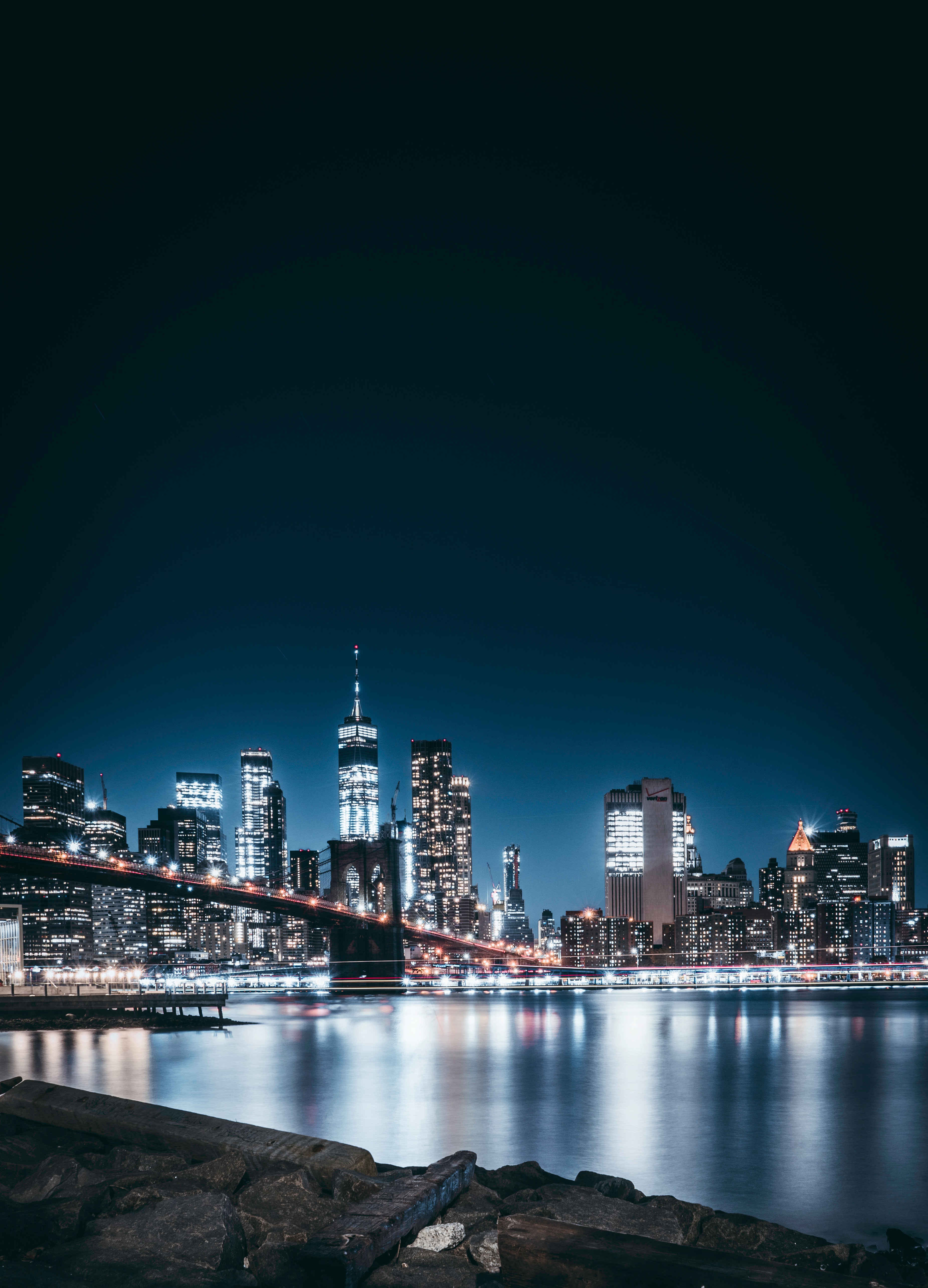 Laden Sie das Städte, Usa, Nächtliche Stadt, Night City, Lichter Der Stadt, City Lights, Brücke, Panorama, Brooklyn-Bild kostenlos auf Ihren PC-Desktop herunter