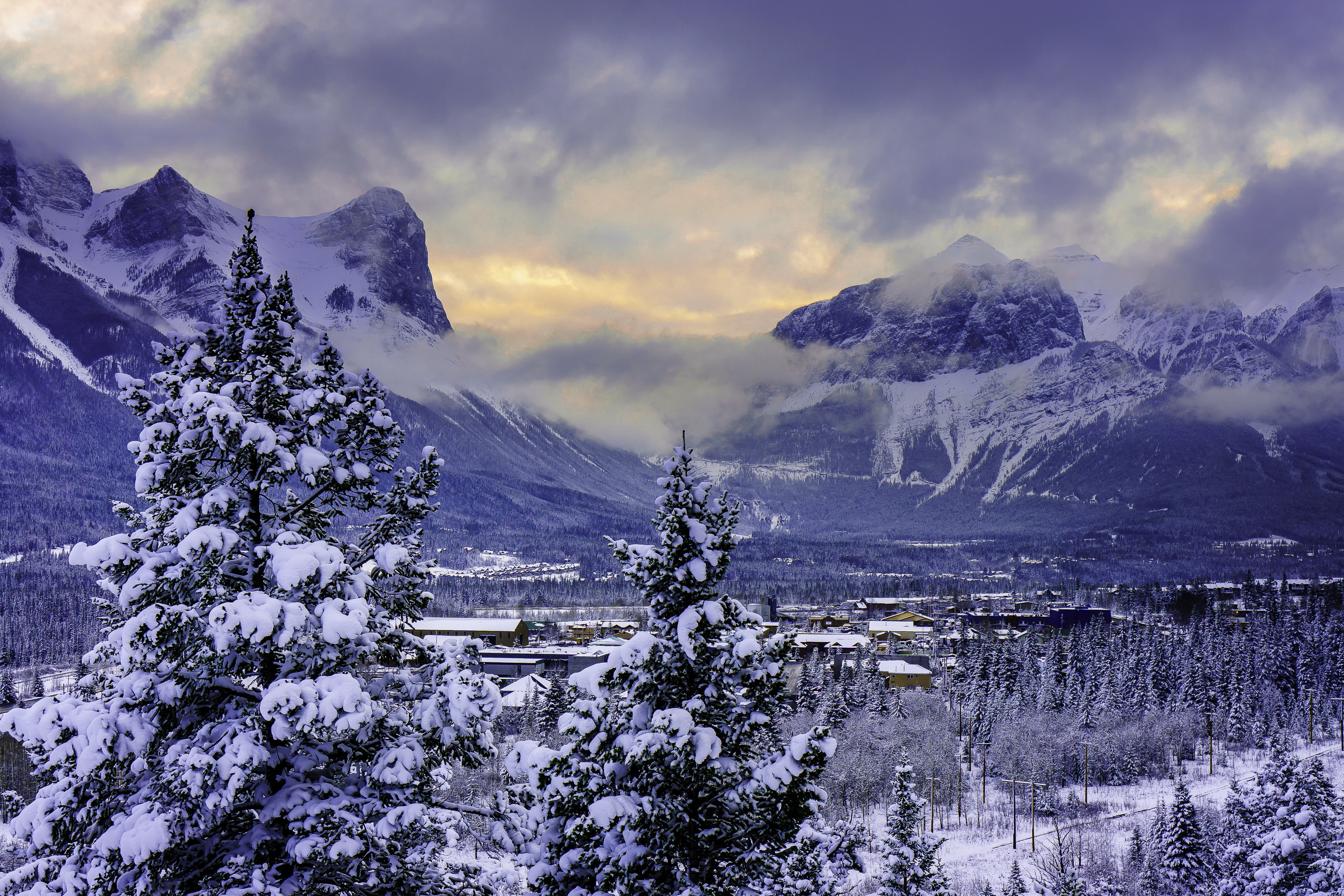 131772 download wallpaper winter, nature, mountains, snow, canada, alberta, albert, banff national park screensavers and pictures for free